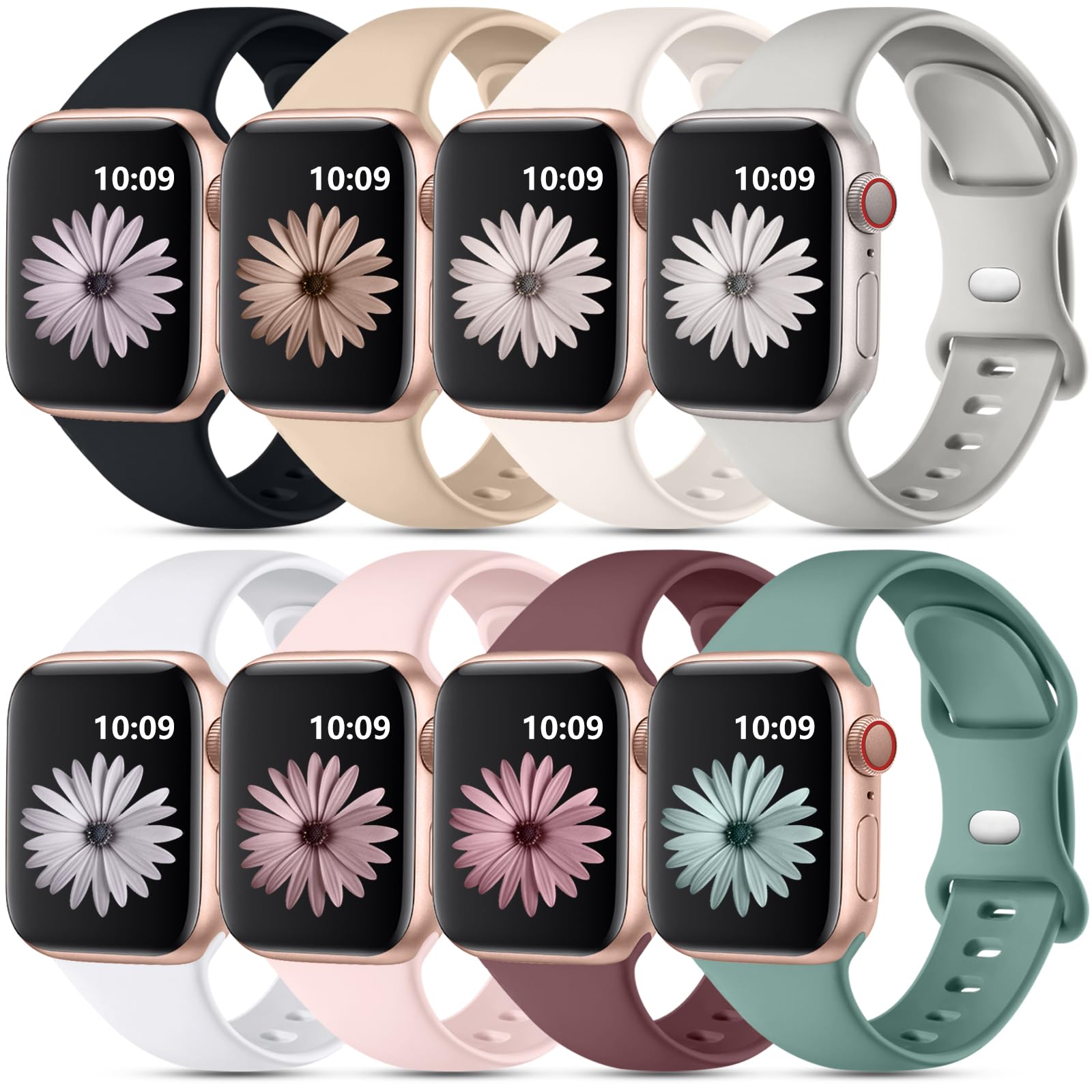 Daqin 8 Pack Silicone Band Compatible With Apple Watch Band 46Mm 45Mm 44Mm 49Mm 42Mm 41Mm 38Mm 40Mm Women Men, Sport Iwatch Band