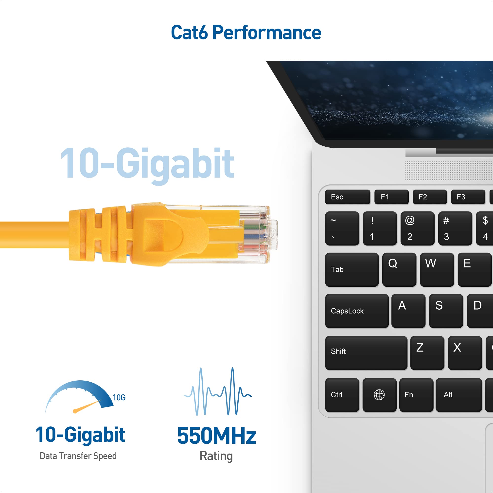 Cable Matters 10Gbps 5 Pack Snagless Cat 6 Ethernet Cable   10ft, Cat 6 Cable, Cat6 Cord, Ethernet Cord, Yellow