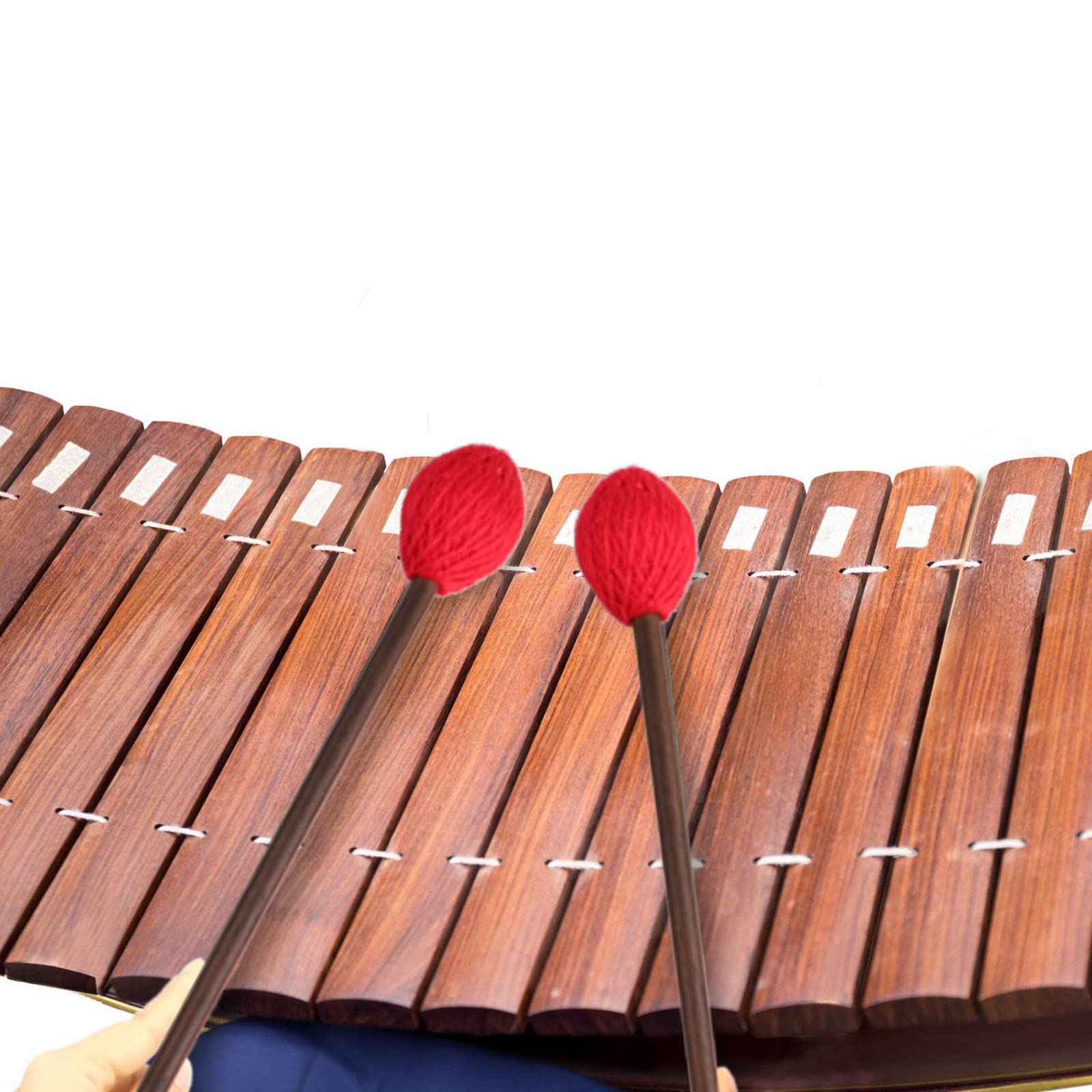 Mr.Power Marimba Mallets Wood Handle Yarn Head With Maple Handle, Bass Percussion Instruments Sticks (Medium Hard Yarn Head, Red
