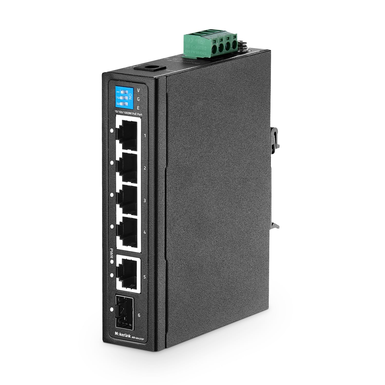 Mokerlink 6 Port Industrial Din Rail Gigabit Poe Switch, 4 X 100/1000Mbps Poe Ports,Ieee802.3Af/At Poe+, 1 Gigabit Uplink, 1 Gig