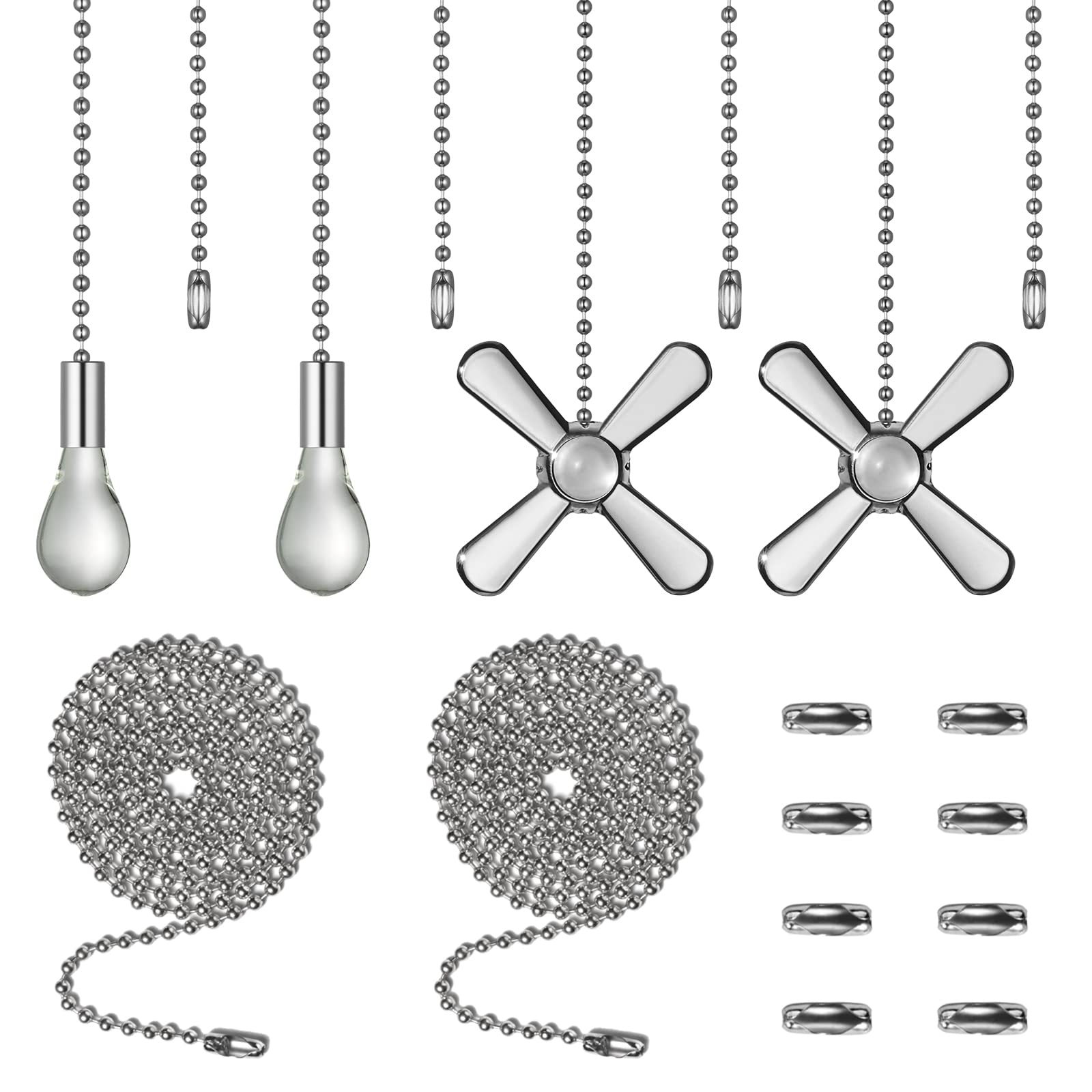 Elfcab Ceiling Fan Pull Chain Set 4Pcs 3Mm Diameter Beaded Ball 12 Inches Pendant Decorative 2Pcs 36 Inches Extension, Extra 8Pc