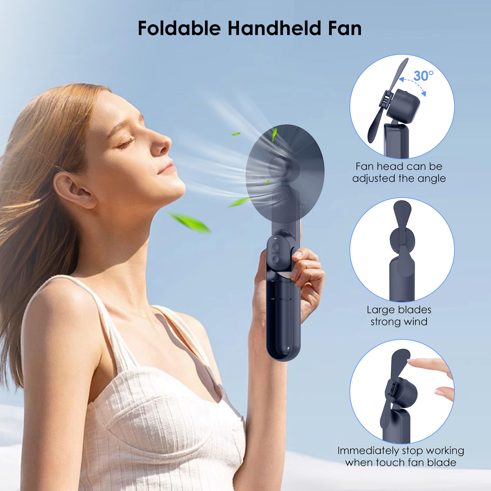 Ohjoin 4 In 1 Portable Handheld Fan,Personal Foldable Pocket Fan With Power Bank, Usb Rechargeable Hand Fan With Flashlight,Smal