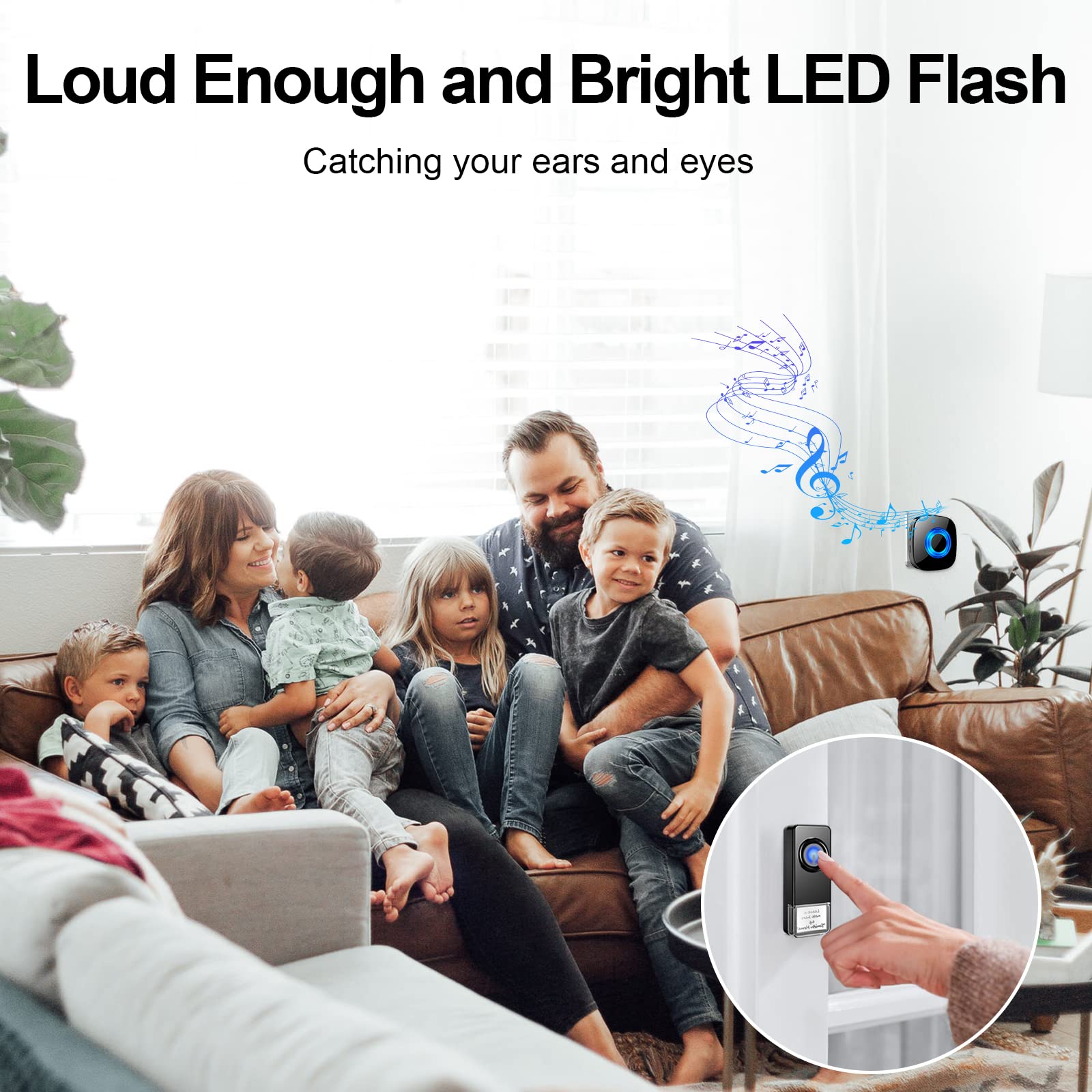 Wireless Door Bells For Home, Physen Waterproof Door Chime Kit Operating At 1300 Ft 58 Chimes 5 Volume Levels Led Strobe, 3 Push