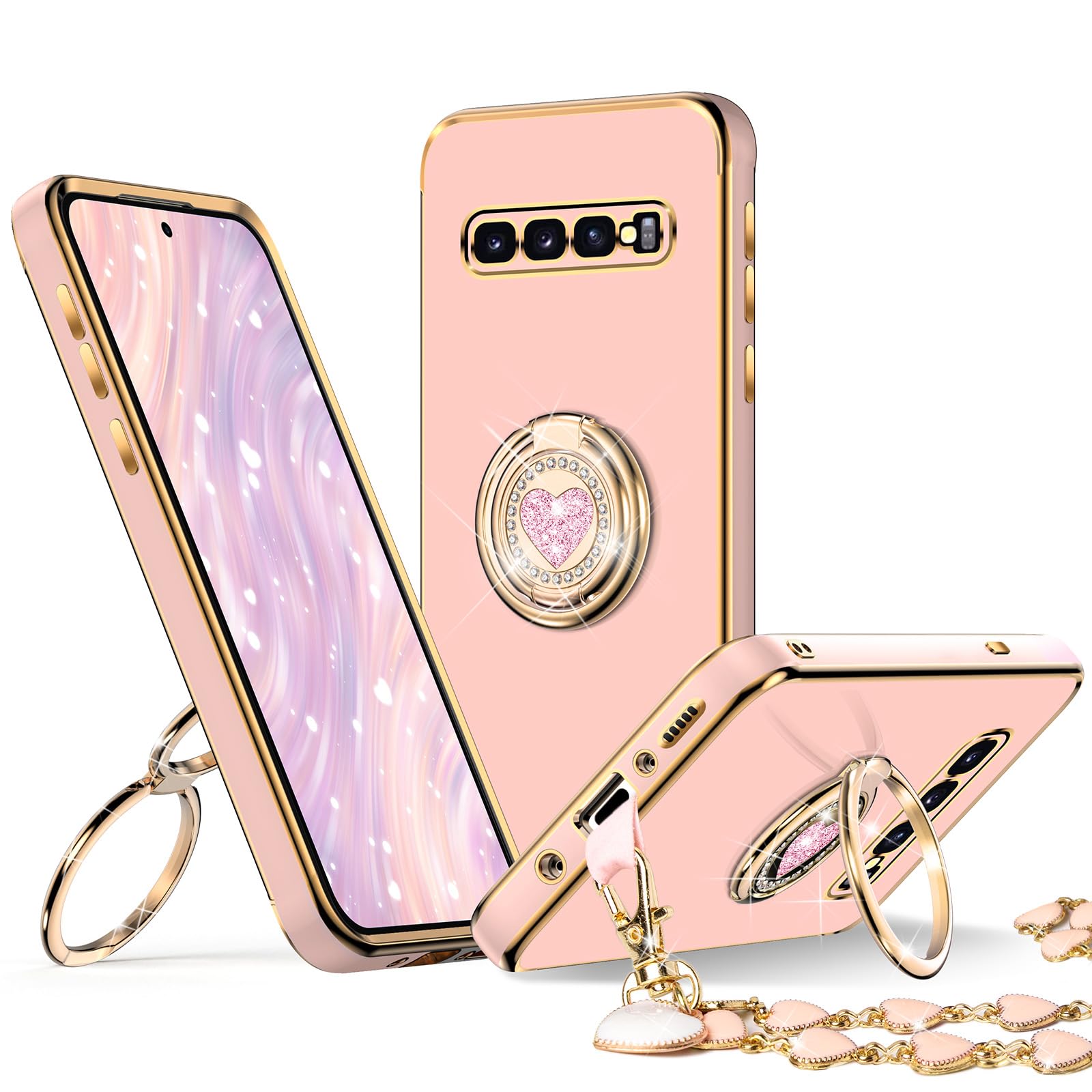 Xyz For Galaxy S10 Case With Stand, For Samsung Galaxy S10 Case With Double Ring,Women Girls Cute Love Heart Luxury Bling Protec