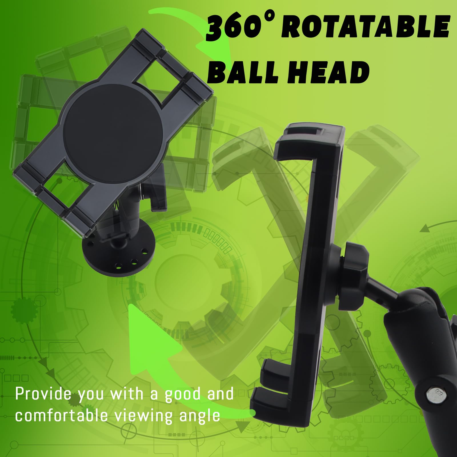 Romhaus Metal Tablet Mount Holder For Truck/Car/Vehicle/Industrial Heavy Duty Drill Base Ipad Mount For Dashboard, Wall, Desk, F