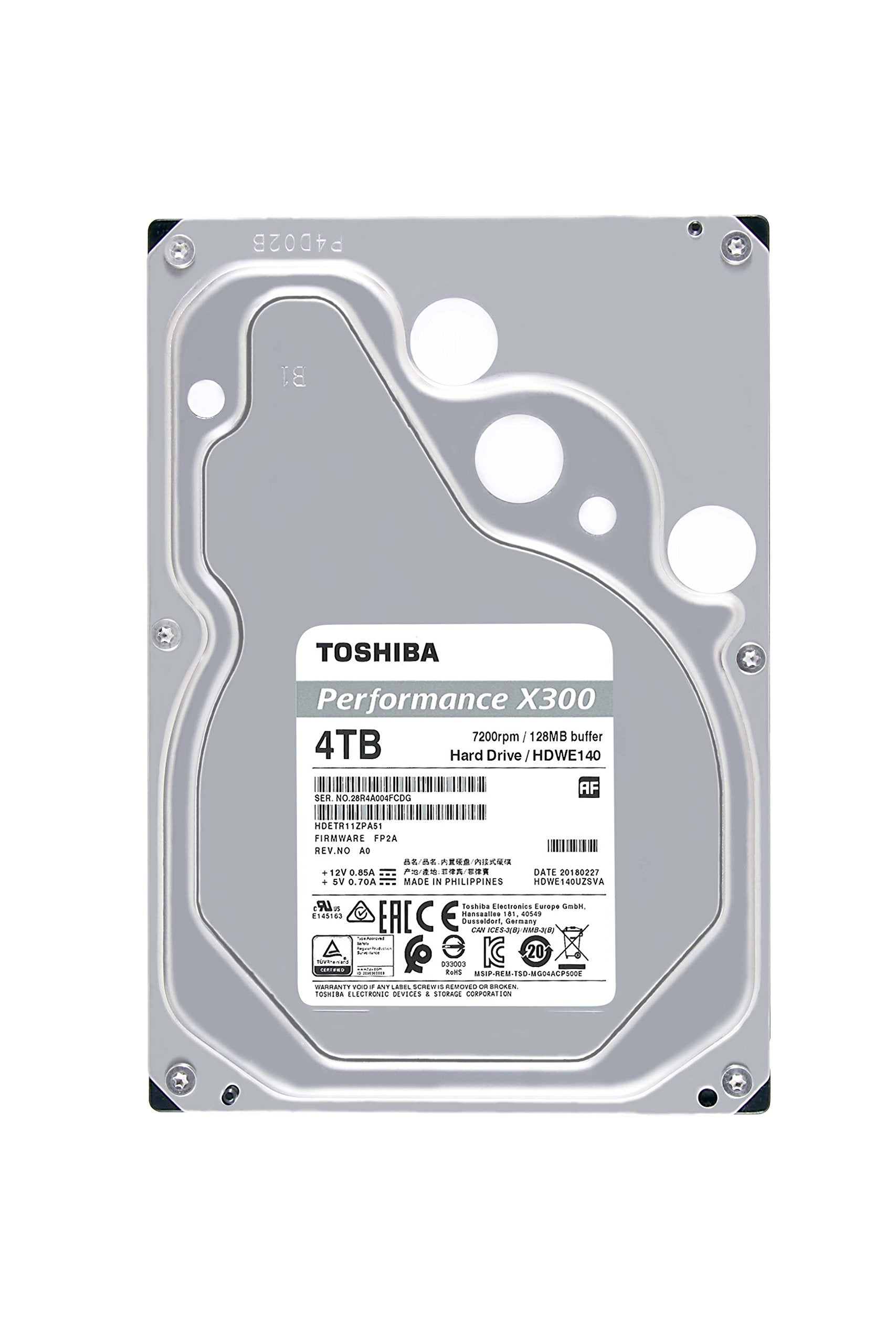 Toshiba X300 4TB Performance & Gaming 3.5 Inch Internal Hard Drive   CMR SATA 6.0 GB/s 7200 RPM 128 MB Cache   HDWE140XZSTA