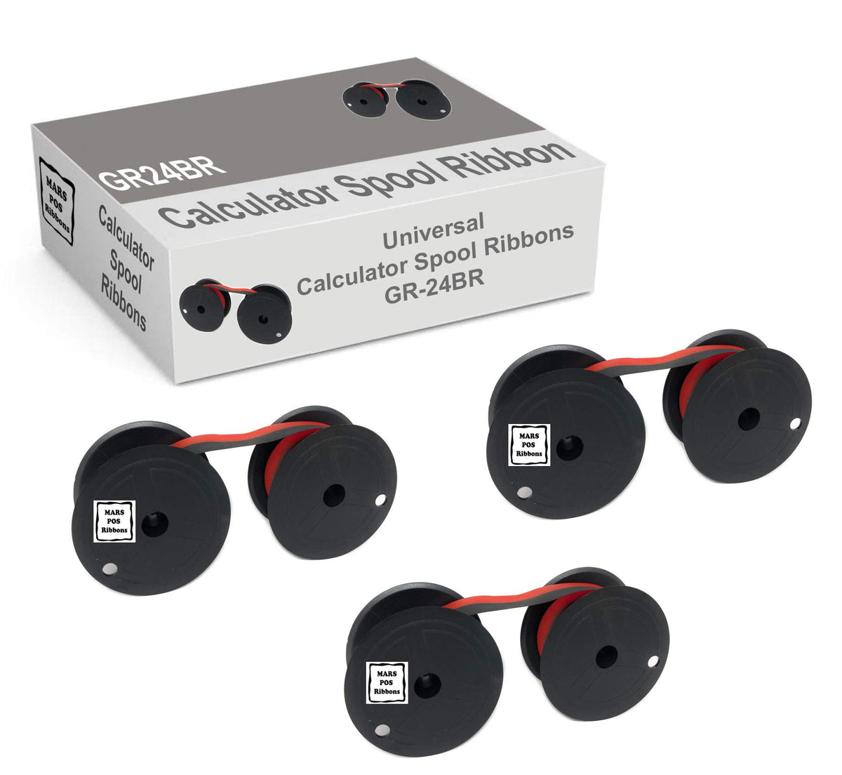Mars Pos Ribbons Compatible With Calculator Spool Ribbon Replacement For Universal Gr24Br Ribbon (Black Red, 3 Pack)