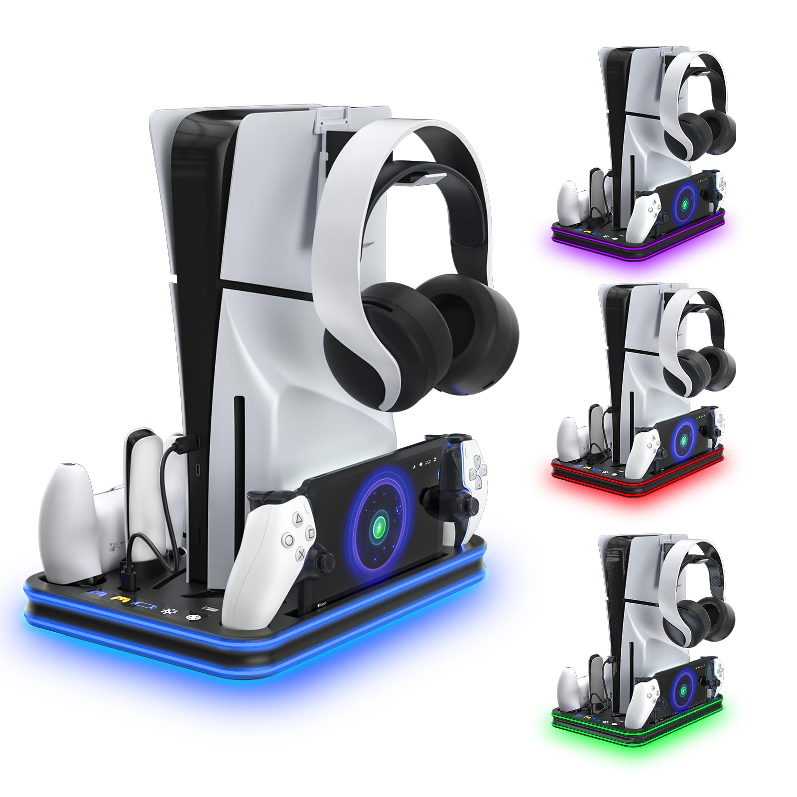 Playstation Portal Charger, Ps5 Stand And Cooling Station With Rgb Led Controller Charging Dock Accessories, Ps5 Edge Controller