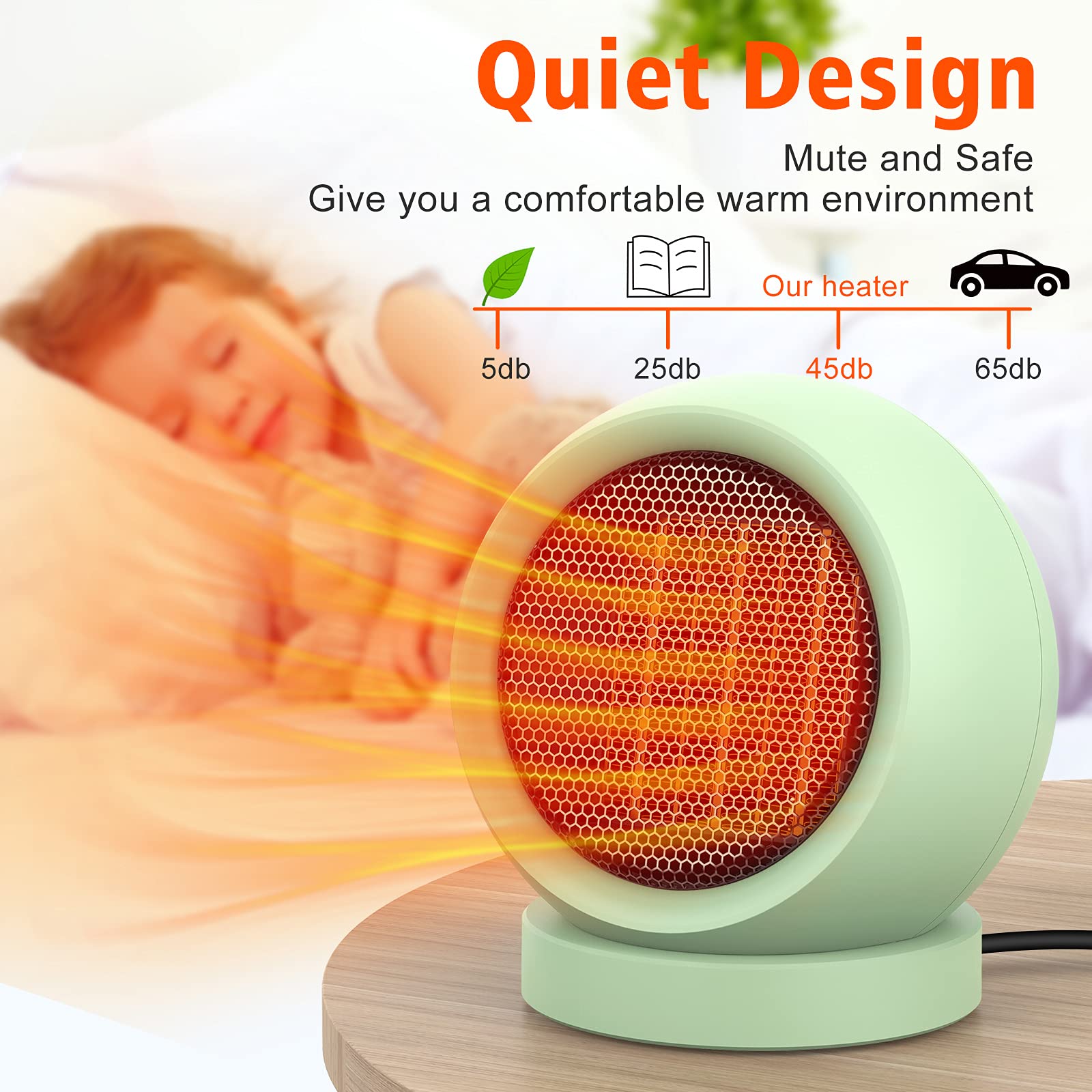 Coolfor Space Heater,Ptc Ceramic Electric Desktop Heater High Output Fan For Home Bedroom Office Desk Indoor Use(Green)