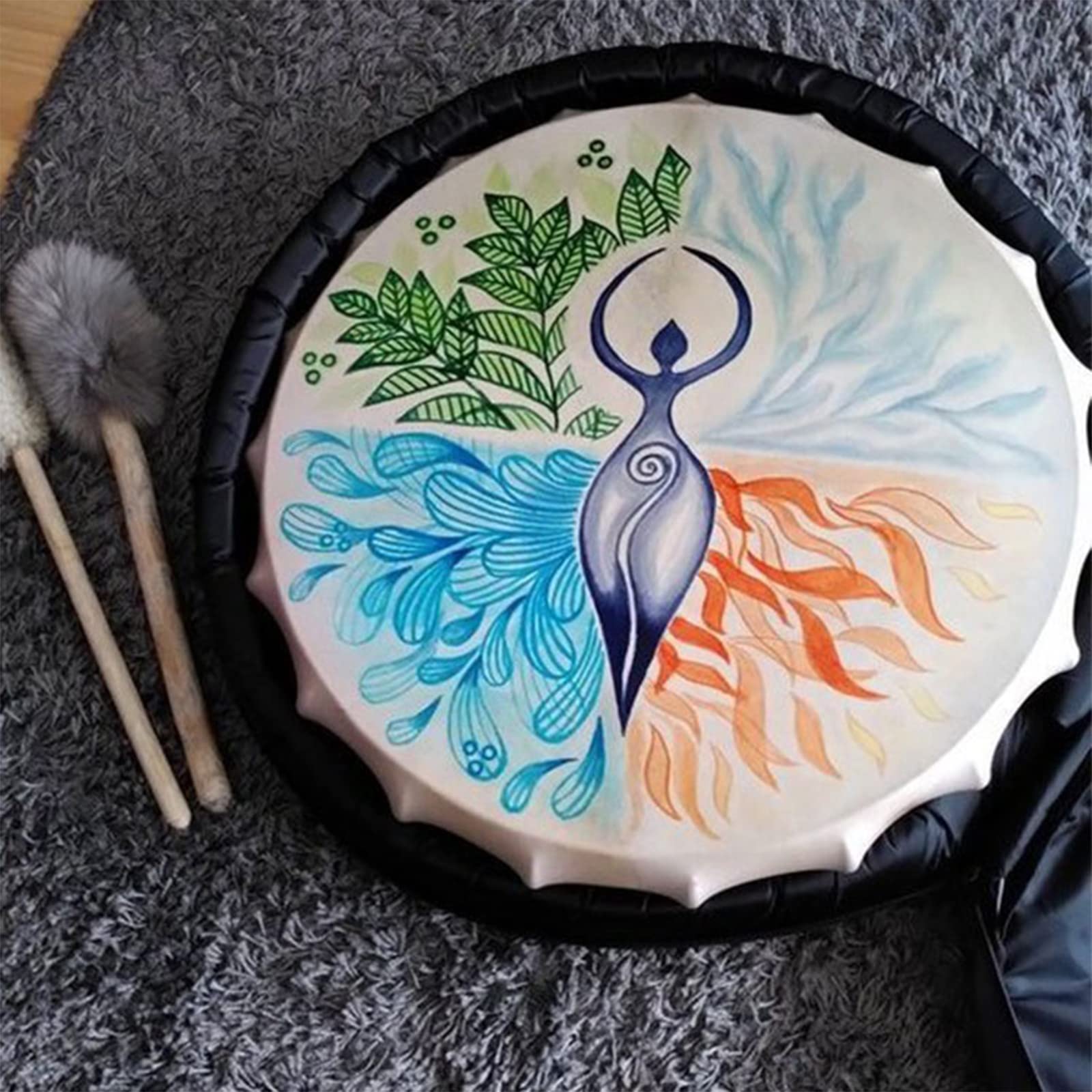 Firlar Instrument Shaman Alchemy Moon Hand Drum With Drum Stick, 10 Inch Sound Healer For Spiritual Music, Reflection And Medita