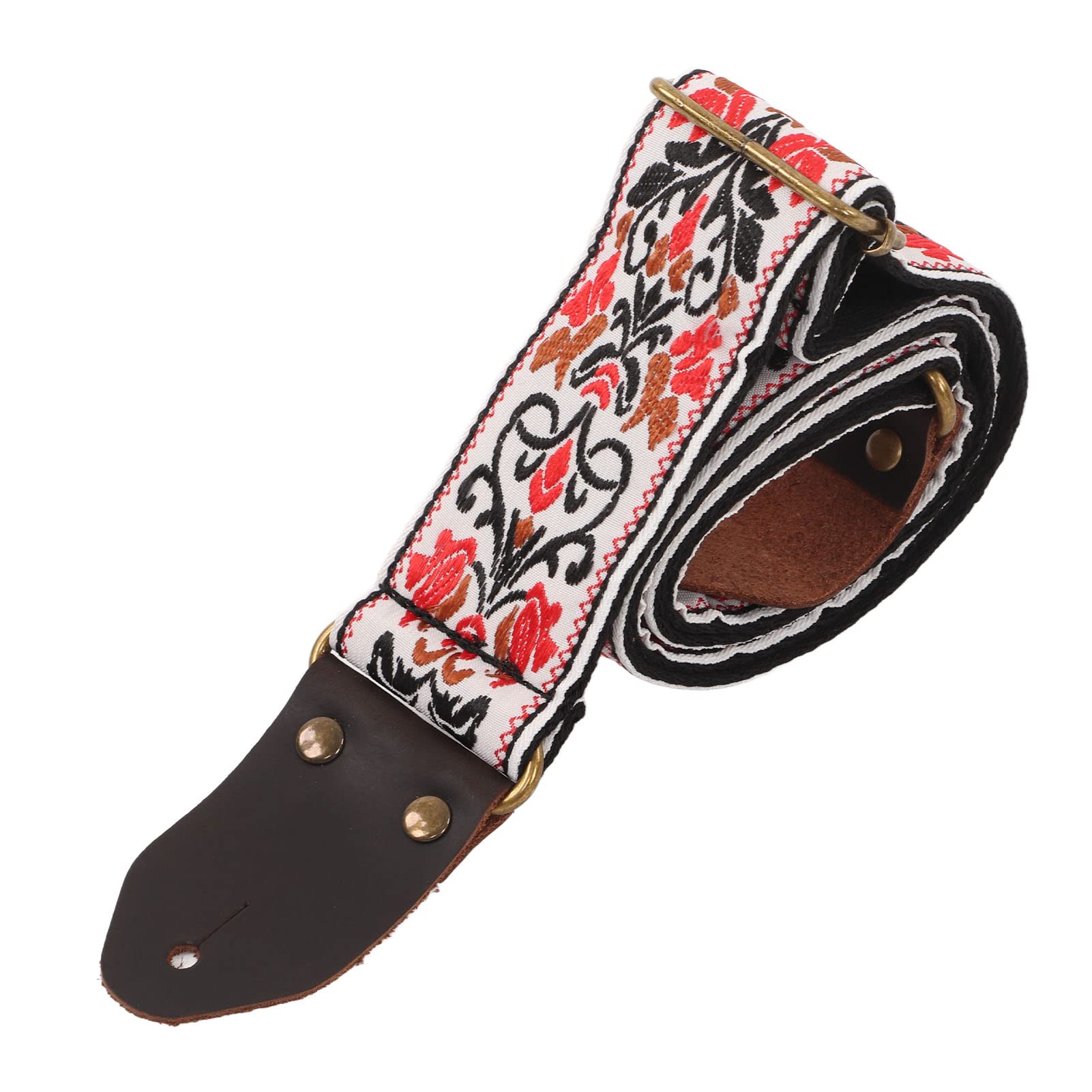 Ubervia Embroidered Guitar Belt, Relief Stress Guitar Strap Excellent Workmanship for Acoustic for Bass White Embroidery