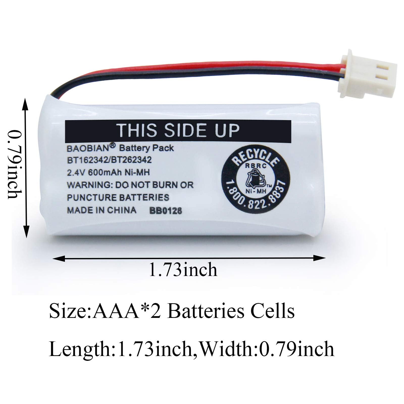 Baobian 2.4V Ni Mh Bt162342 Bt262342 Battery For Bt183342 Bt283342 Bt166342 Bt266342 Vtech Cs6114 Cs6419 Cs6719 At&T El52300 Cl8
