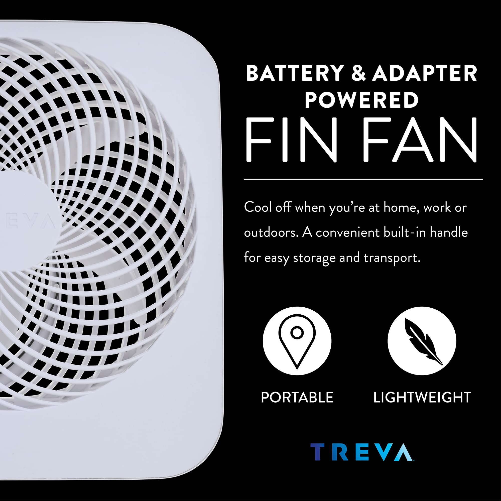 Treva 10-Inch Portable Fan, Powered By Battery And/Or Ac Adapter - Desk Fan Air Circulating With 2 Cooling Speeds For Personal A