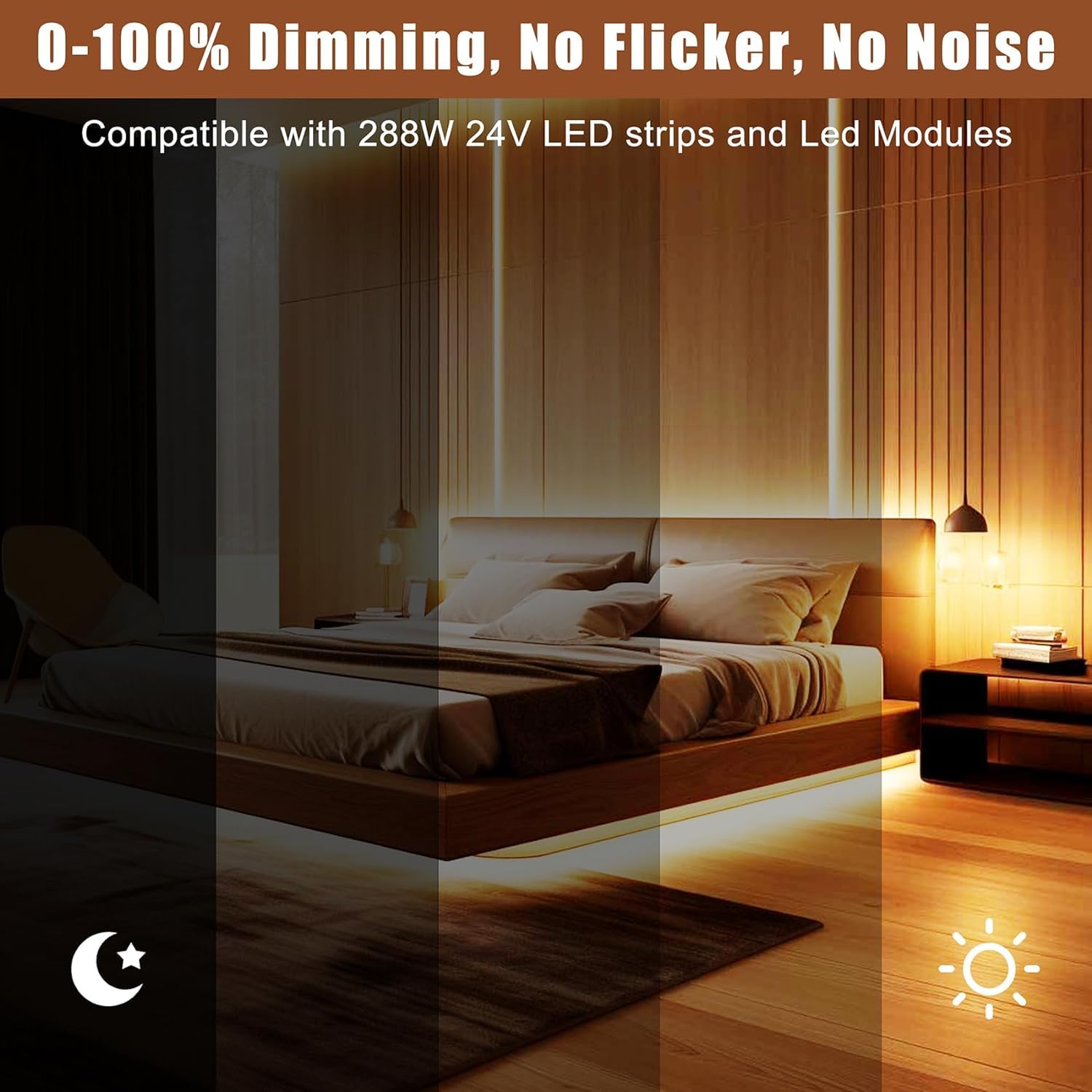 24V Dimmable Led Driver, 288W Triac Elv/Mlv Led Transformer Compatible With Lutron&Leviton Switches, Dimmable Led Power Supply 2