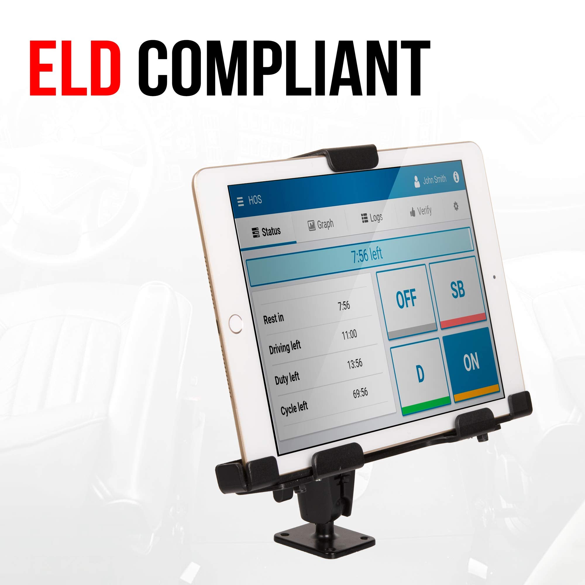 Tackform Metal Locking Tablet Mount For Car, Truck Or Semi [Eld Ready] Heavy Duty Drill Base -Compatible With Ipad, Galaxy And O