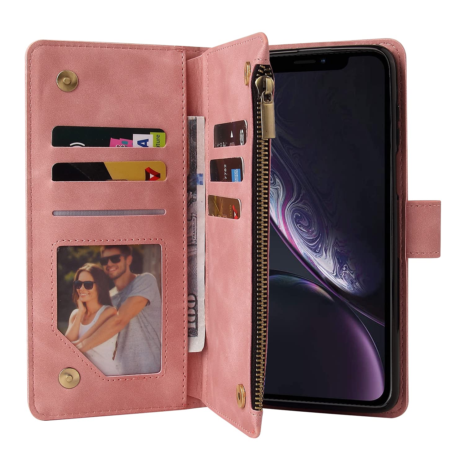 Lbyzcase Phone Case For Iphone Xr,Iphone Xr Wallet Case,Luxury Folio Flip Leather Cover[Zipper Pocket][Magnetic Closure][Wrist S
