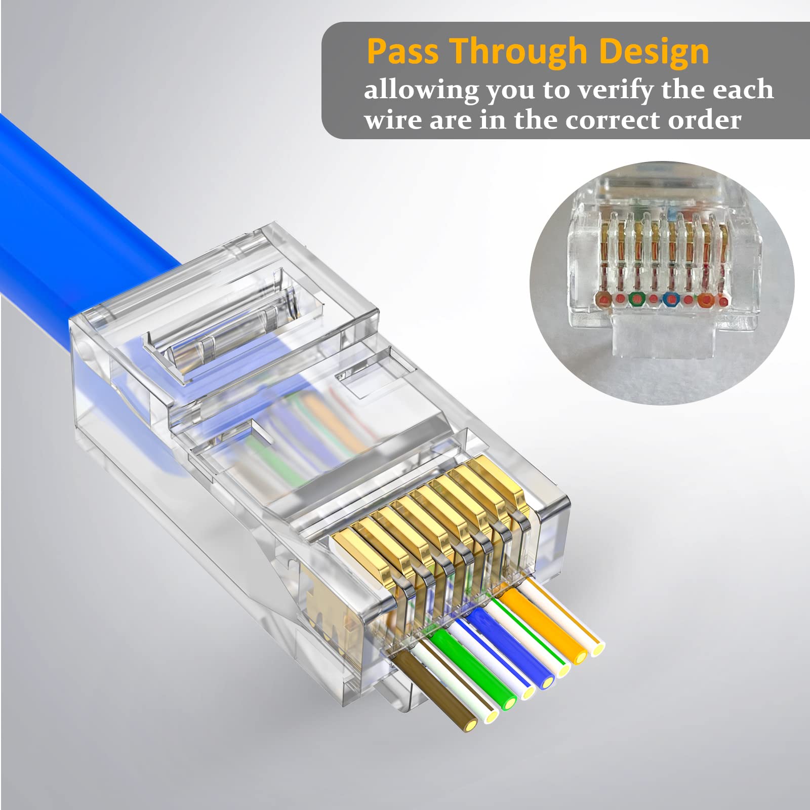 Aowiz Rj45 Cat5 Cat6 Connector Pass Through Rj45 Ends For Solid Wire And Standard Utp Network Cables 100 Pack