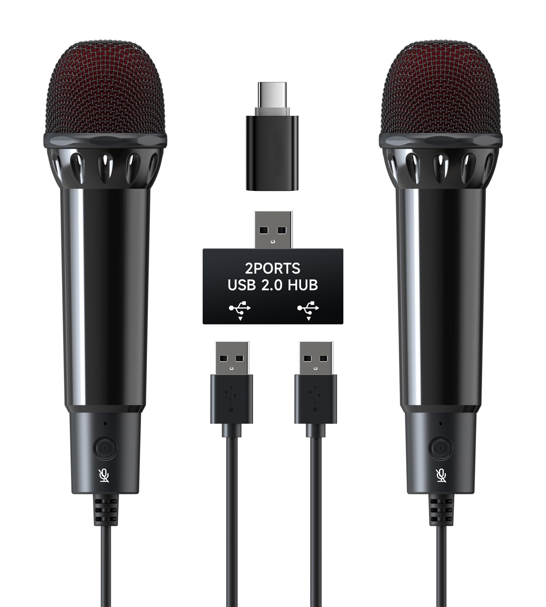 ECHOMUSSY 2Pcs 10Ft Wired USB Microphone for Switch 2&1 Gaming/PS5/PS4/XBOXONE/PC Gaming, Plug and Play, One Button Mute, Dual K
