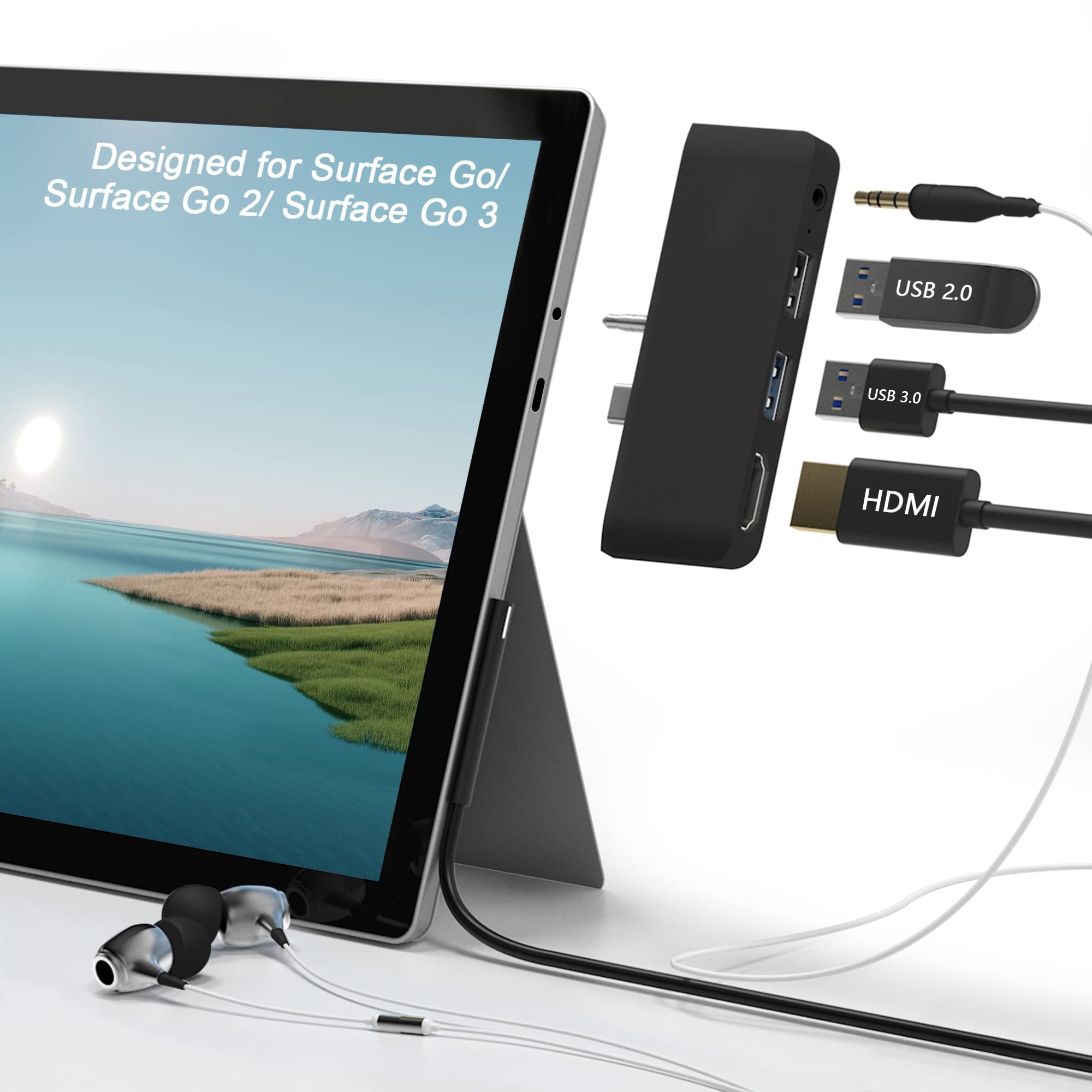Surface Go 3 Docking Station, 4 in 1 Microsoft Surface Go 3 Accessories with 4K HDMI + USB 3.0 Port Hub + 3.5mm Audio Adapter, U