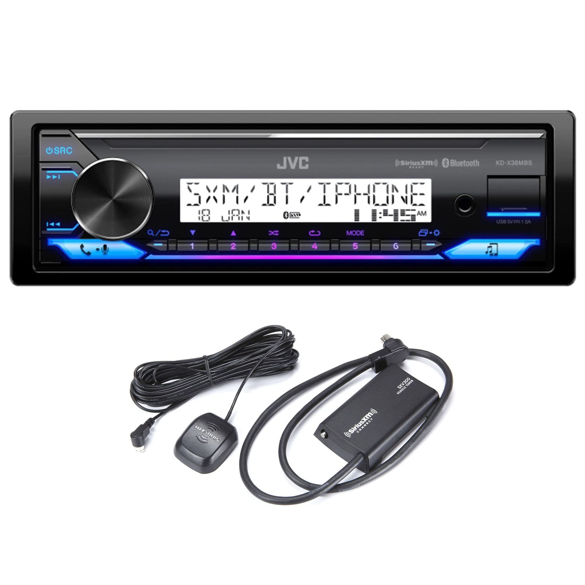 JVC KD-X38MBS Marine/Powersports Radio Receiver Bundled with SXV300M1 Satellite Radio Receiver with Marine/RV Antenna