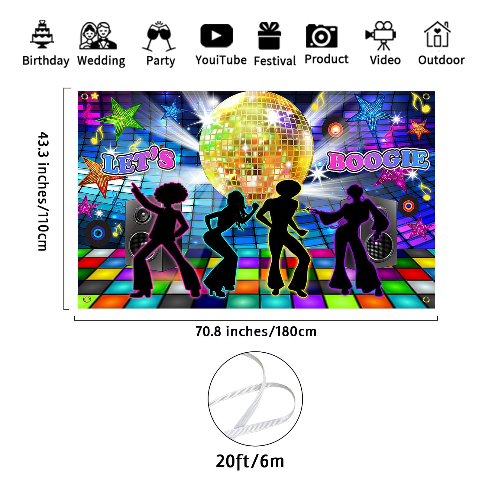 Avezano Disco Backdrop Back To 70S 80S 90S Dance Party Decorations Banner Let'S Boogie Birthday Party Photo Booth Backdrops 70.8