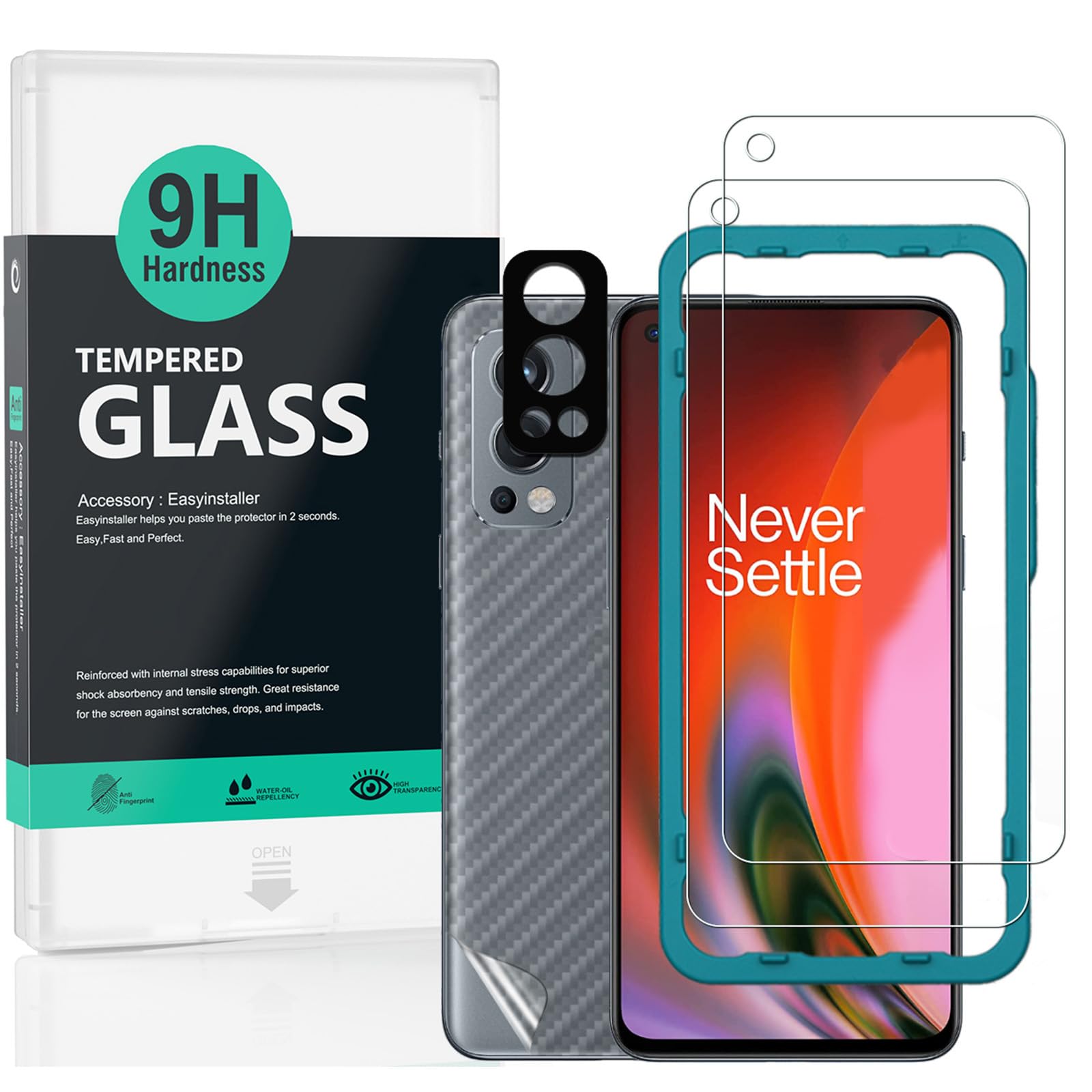 Ibywind Screen Protector For Oneplus Nord 2 5G,With 2Pcs Tempered Glass,1Pc Camera Lens Protector,1Pc Backing Carbon Fiber Film