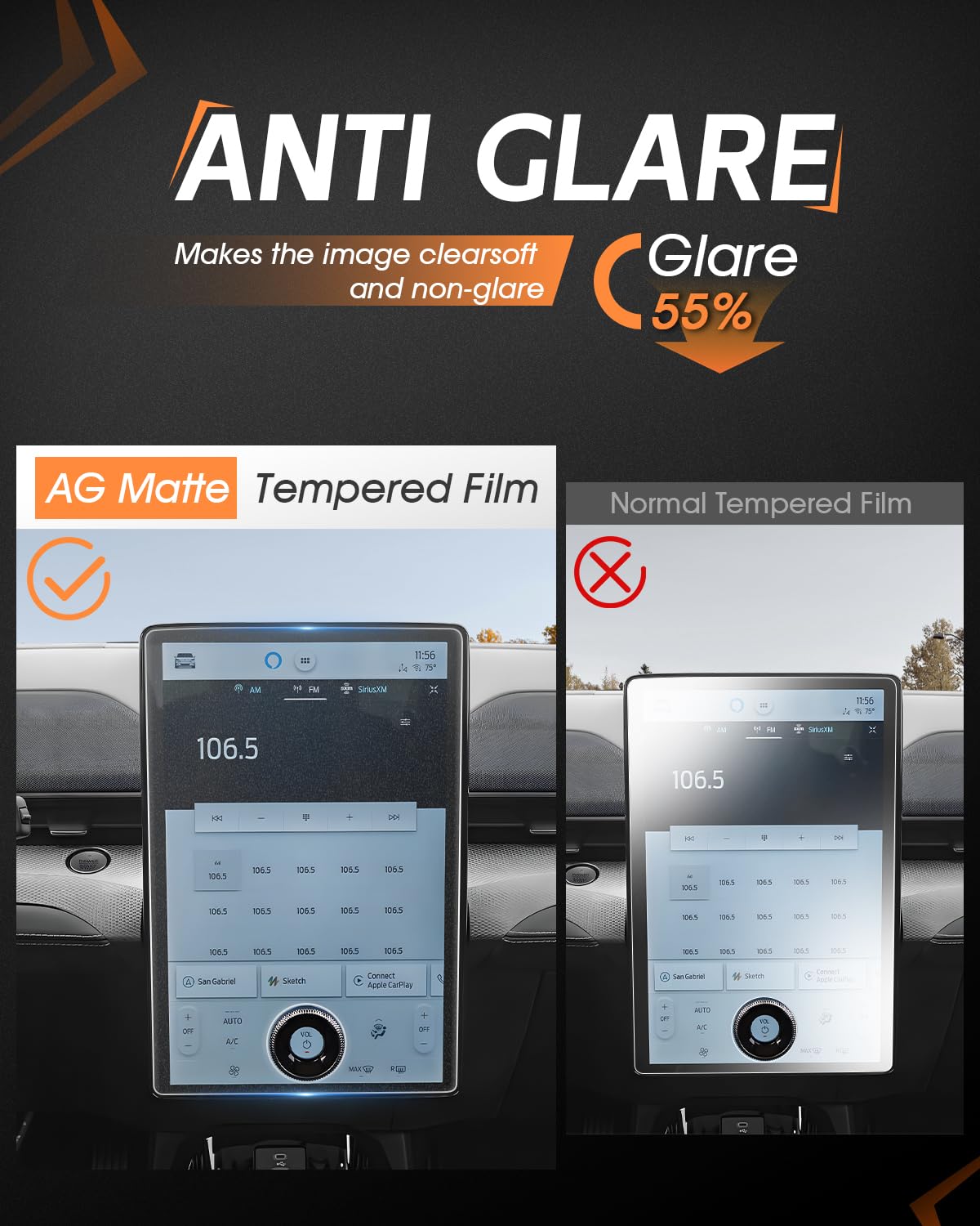 Matte Anti Glare Screen Protector For Ford Mustang Mach E Accessories 2023 2024 2025 Mach E/Expedition/F 150 Lightning Accessories Display Cover 15.5' Matte Anti Glare Tempered Glass