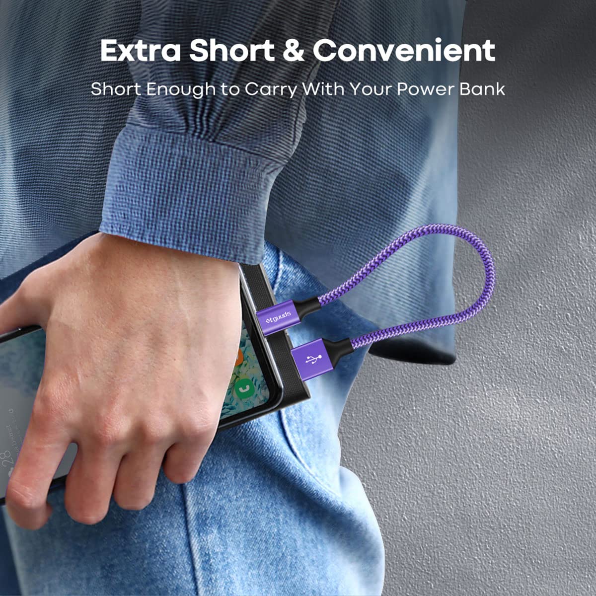 Etguuds Usb To Usb C Cable 1Ft, 2 Pack Usb A To Type C Charger Cord Fast Charging For Samsung Galaxy A15 A25 A35 A55 A54, S24 S23 S22 S21 S20 S10 S10E, Note 20 10, Moto G, For Iphone 16 15, Purple