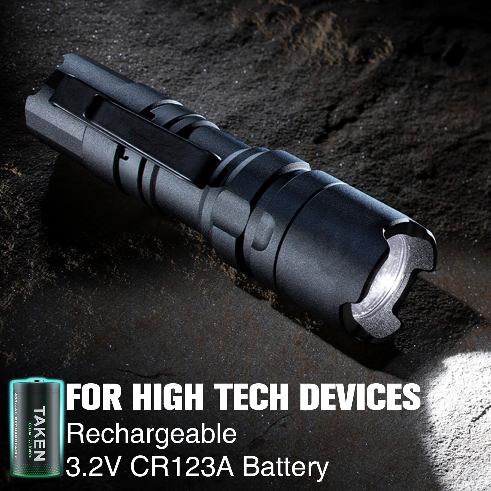 Taken 123 Batteries Lithium 4Pack Includes Charger, 3.2V 123A Rechargeable Batteries Cycle 2000+ Times For Flashlight, Smoke Det