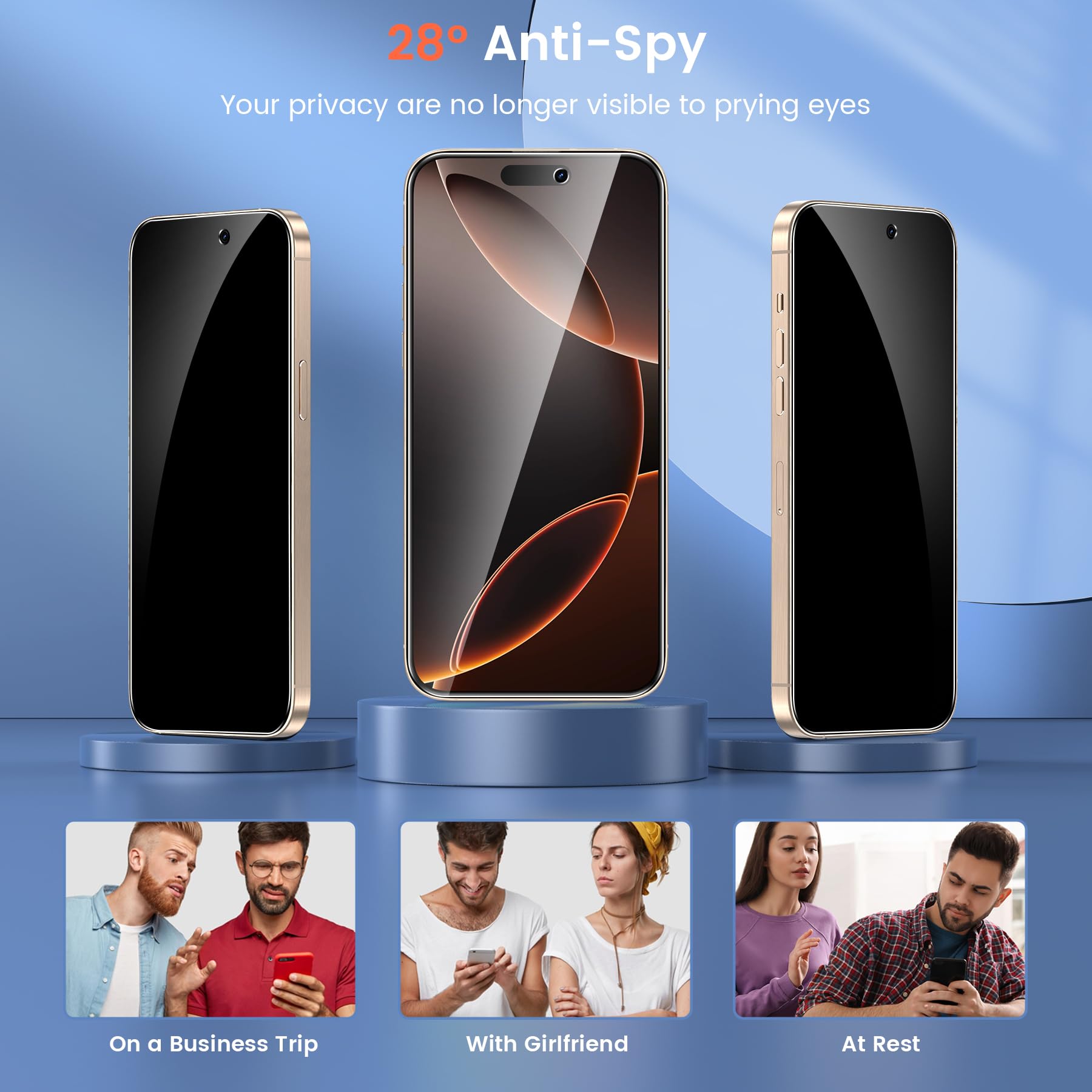 Fotbor For 2Pack Iphone 16 Pro Privacy Screen Protector With 2Pack Camera Lens Protector, Anti Spy 9H+ Tempered Glass With Easy