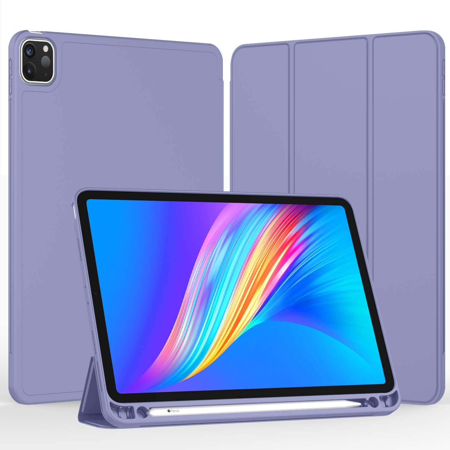 Imieet New Ipad Pro 11 Inch Case 2022(4Th Gen)/ 2021(3Rd Gen) With Pencil Holder [Support Ipad 2Nd Pencil Charging/Pair],Trifold Stand Smart Case With Soft Tpu Back,Auto Wake/Sleep(Lavendar)