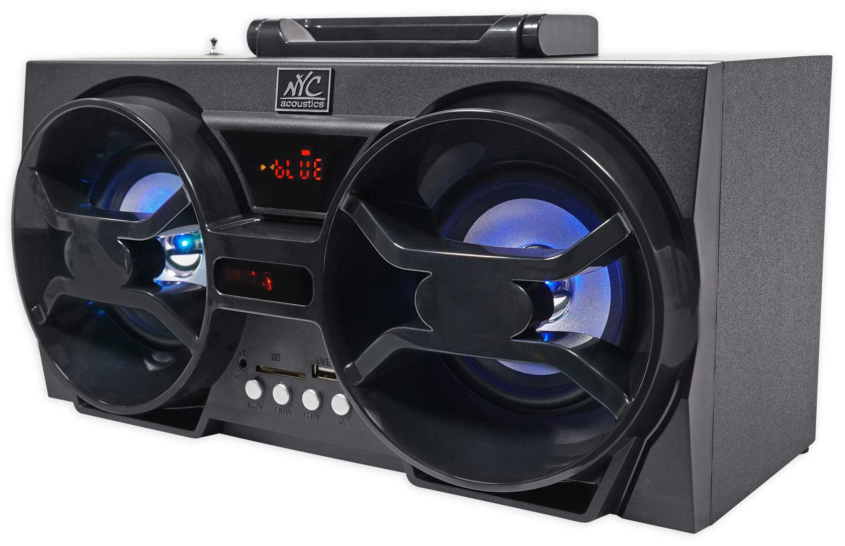 Nyc Acoustics Npb3 Dual 4'' Portable Bluetooth Boombox Speaker+Usb/Sd/Led+Remote, Black