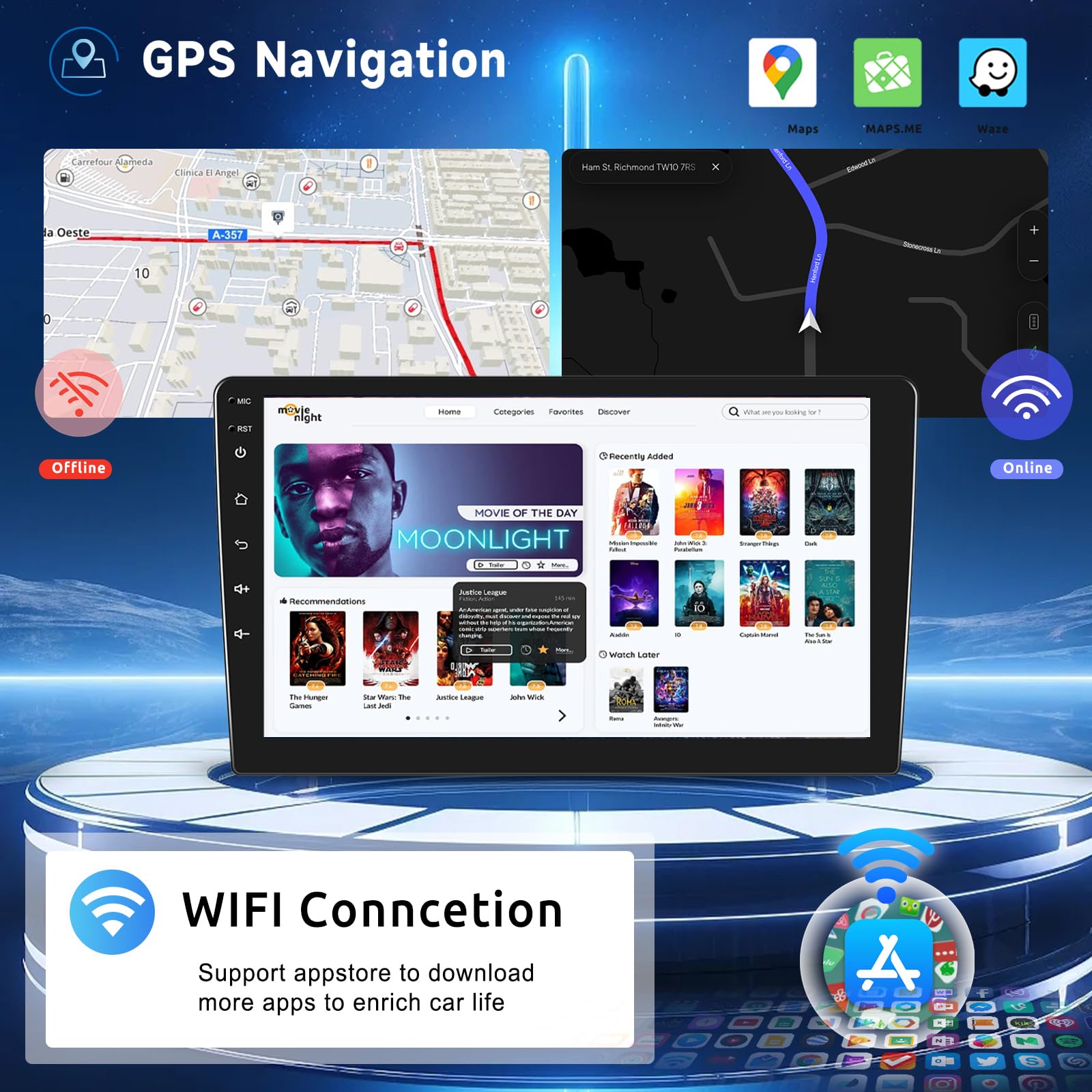 Android Car Stereo For Ford Escape 2007 2012/Mazda Tribute 2007 2012 With Apple Carplay, Rimoody 9 Inch Touch Screen Car Radio W