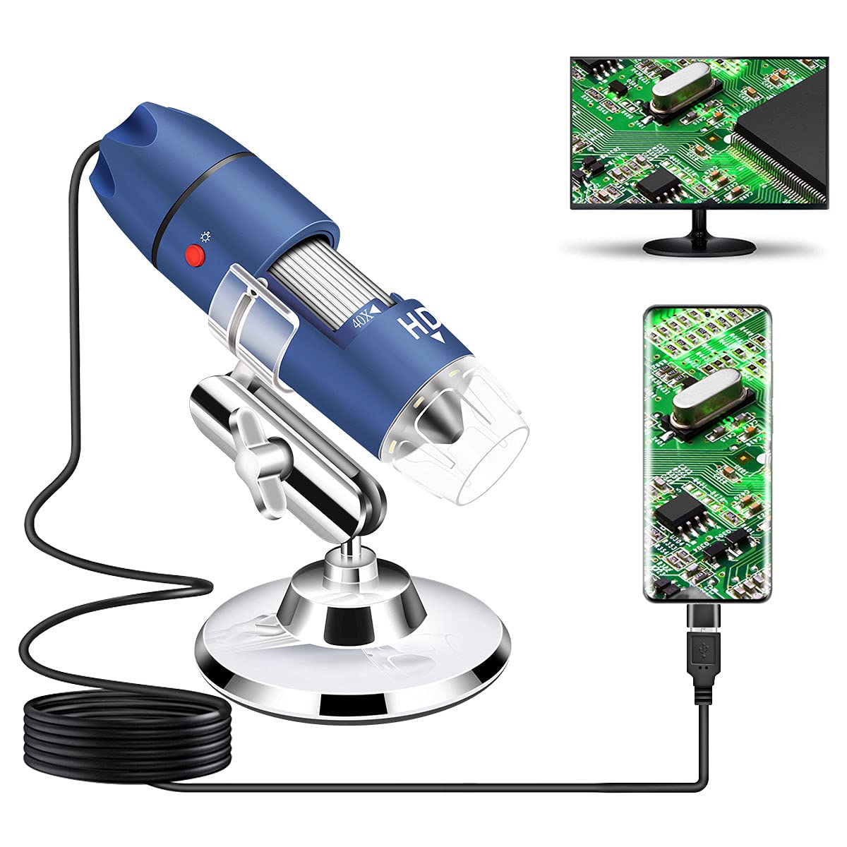 Jiusion 2K Hd 2560X1440P Usb Digital Microscope For Android Cellphone And Tablet Windows Mac Linux, 40X To 1000X Magnification E