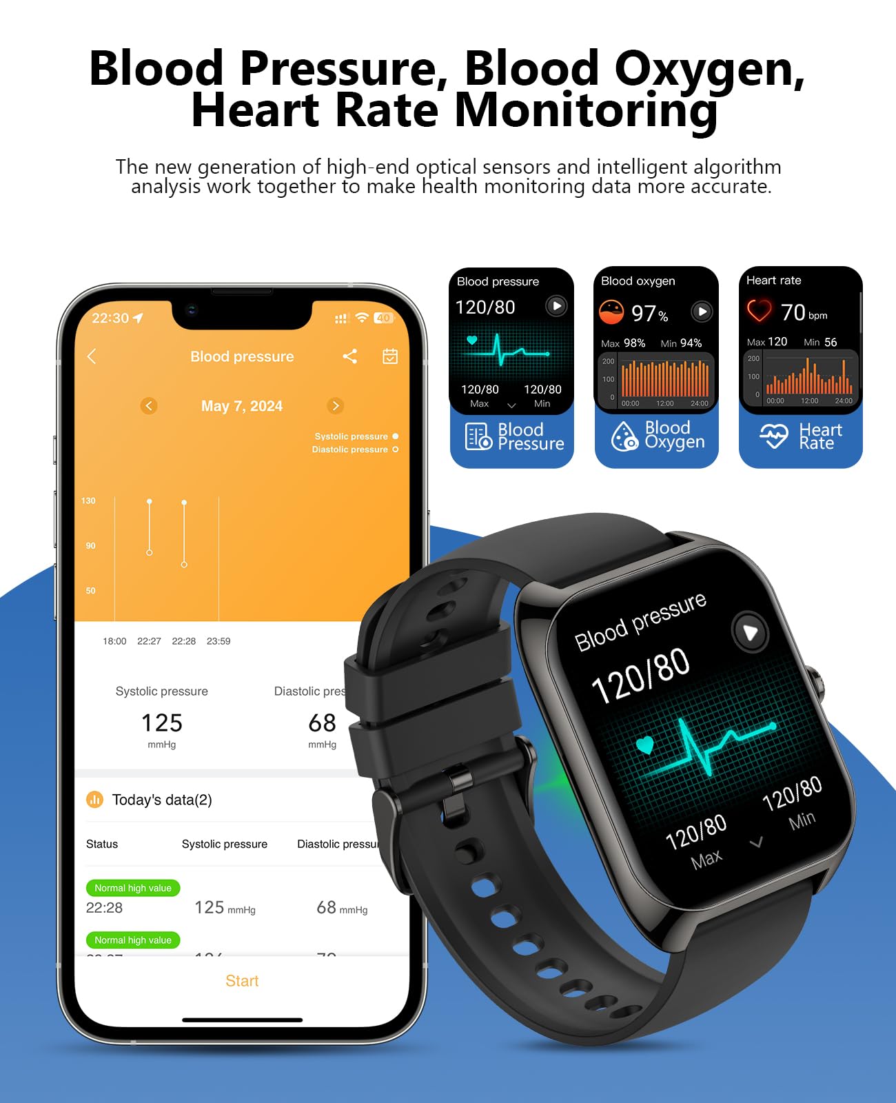 Smart Watch (Answer/Make Call) For Men Women, 2.02 '' Smartwatch With Blood Oxygen/Blood Pressure/Heart Rate/Sleep Monitor, Ipx8