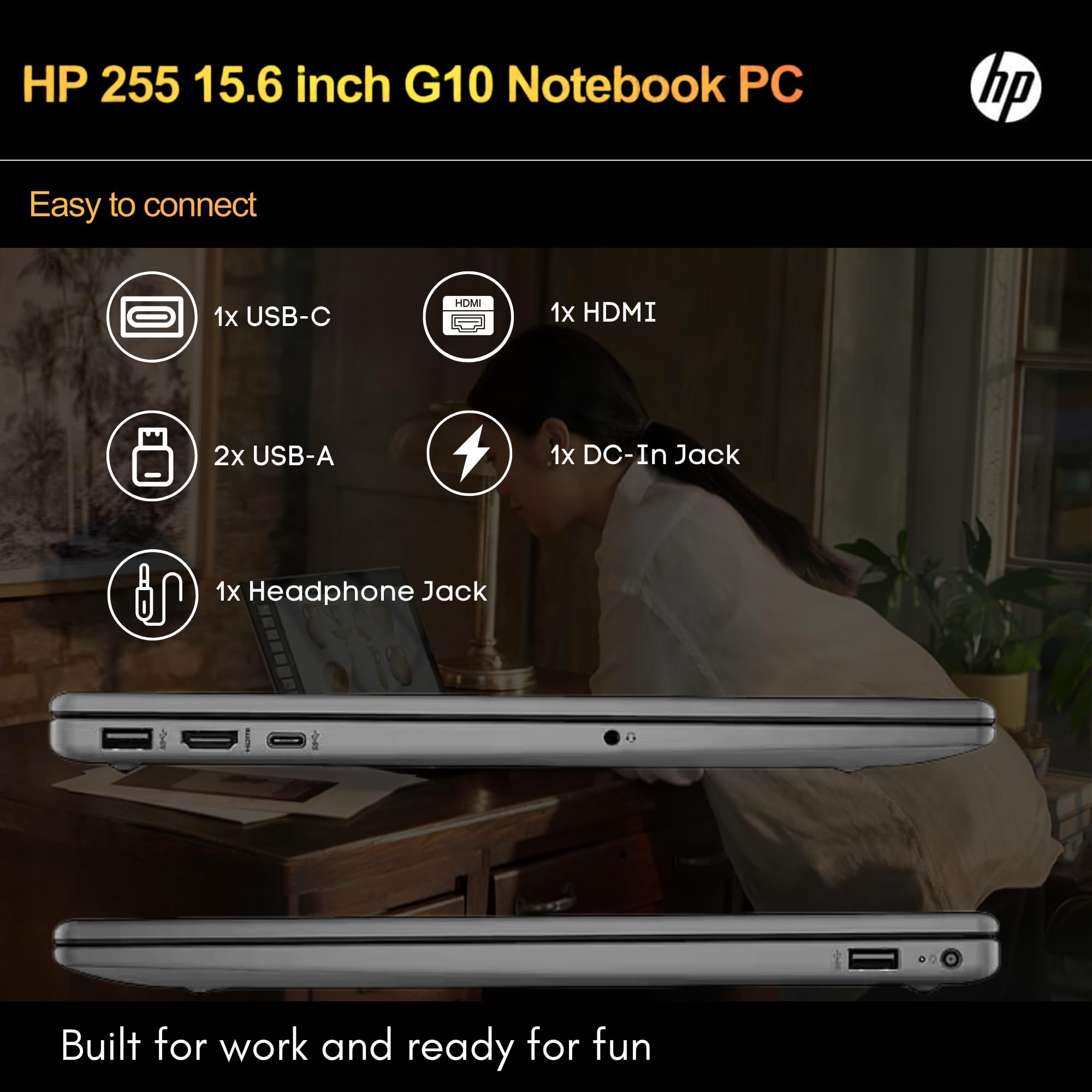 Hp 255 G10 Laptop For Home Or Work, 32Gb Ram, 1Tb Ssd, 15.6 Full Hd, Ryzen 3 7330U (Beat Intel I5-1135G7), Hdmi, Usb-C, Windows