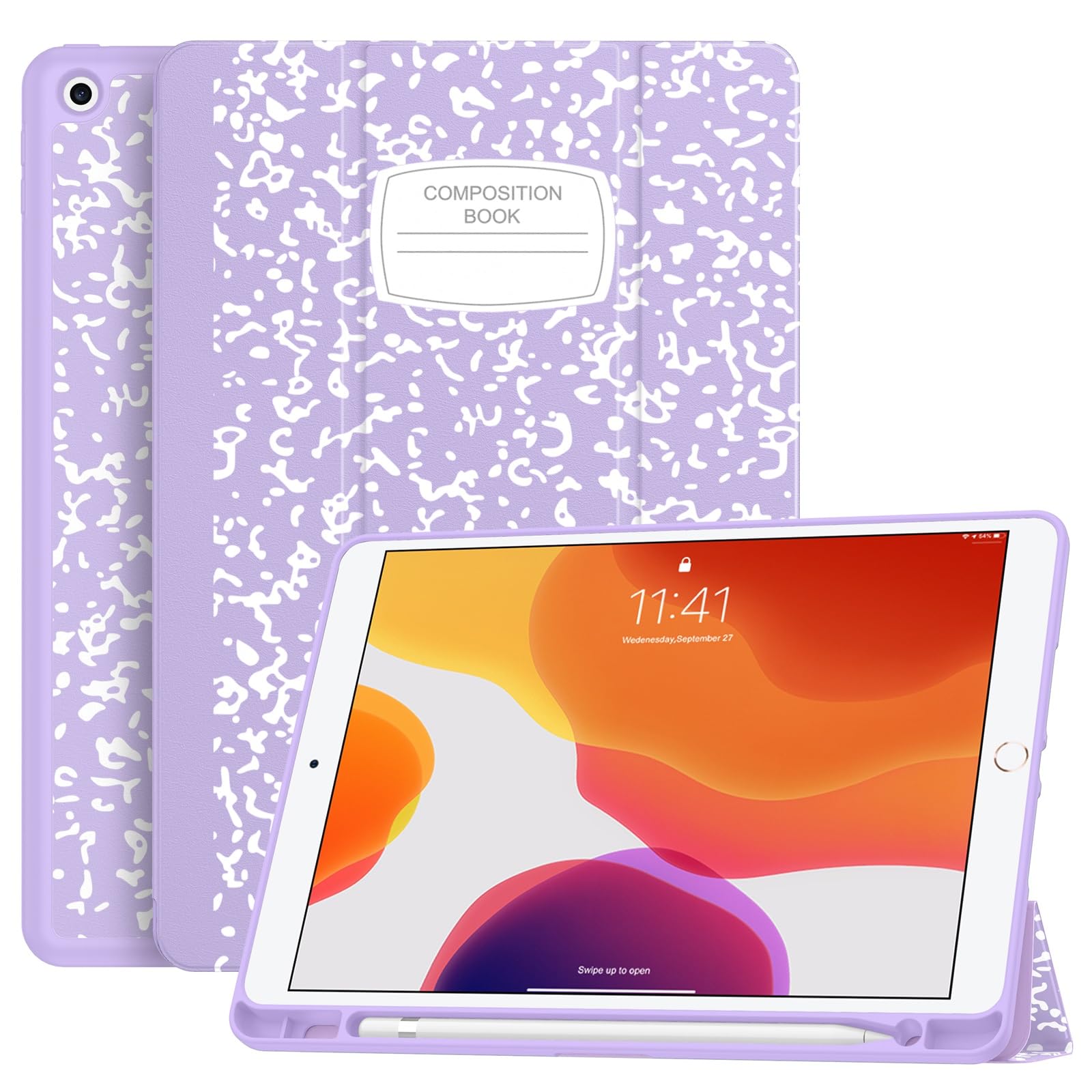 Soke Case For Ipad 9Th Generation 2021/8Th Gen 2020/7Th Gen 2019 With Pencil Holder   Premium Shockproof Case With Soft Tpu Back Cover & Auto Sleep/Wake For Ipad 10.2 Inch, Book Lilac