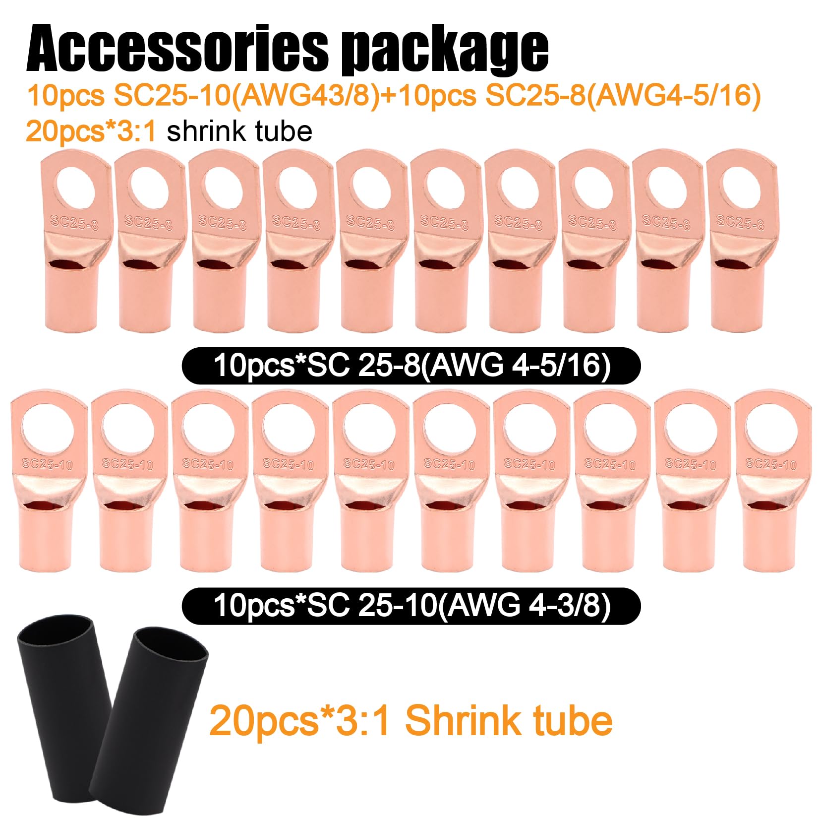 Fuzbaxy 4 Gauge Wire (25 Feet Black+25 Feet Red) Copper Clad Aluminum Cca   Primary Automotive Wire Power/Ground,20Pcs Lugs Term