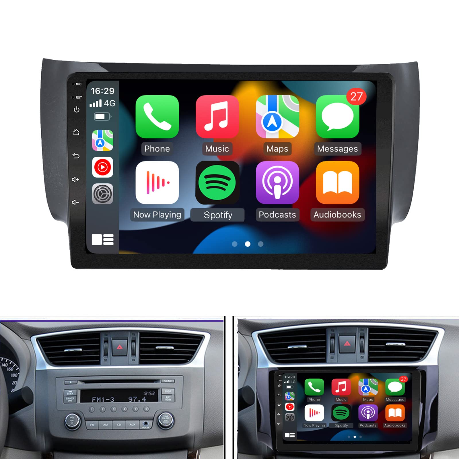 For 2013 2017 Nissan Sentra Radio,Built In Carplay&Android Auto 2G Ram 32G Rom Android 10.1 Car Radio Stereo Navigation Bluetooth Touch Screen Car Multimedia Radio