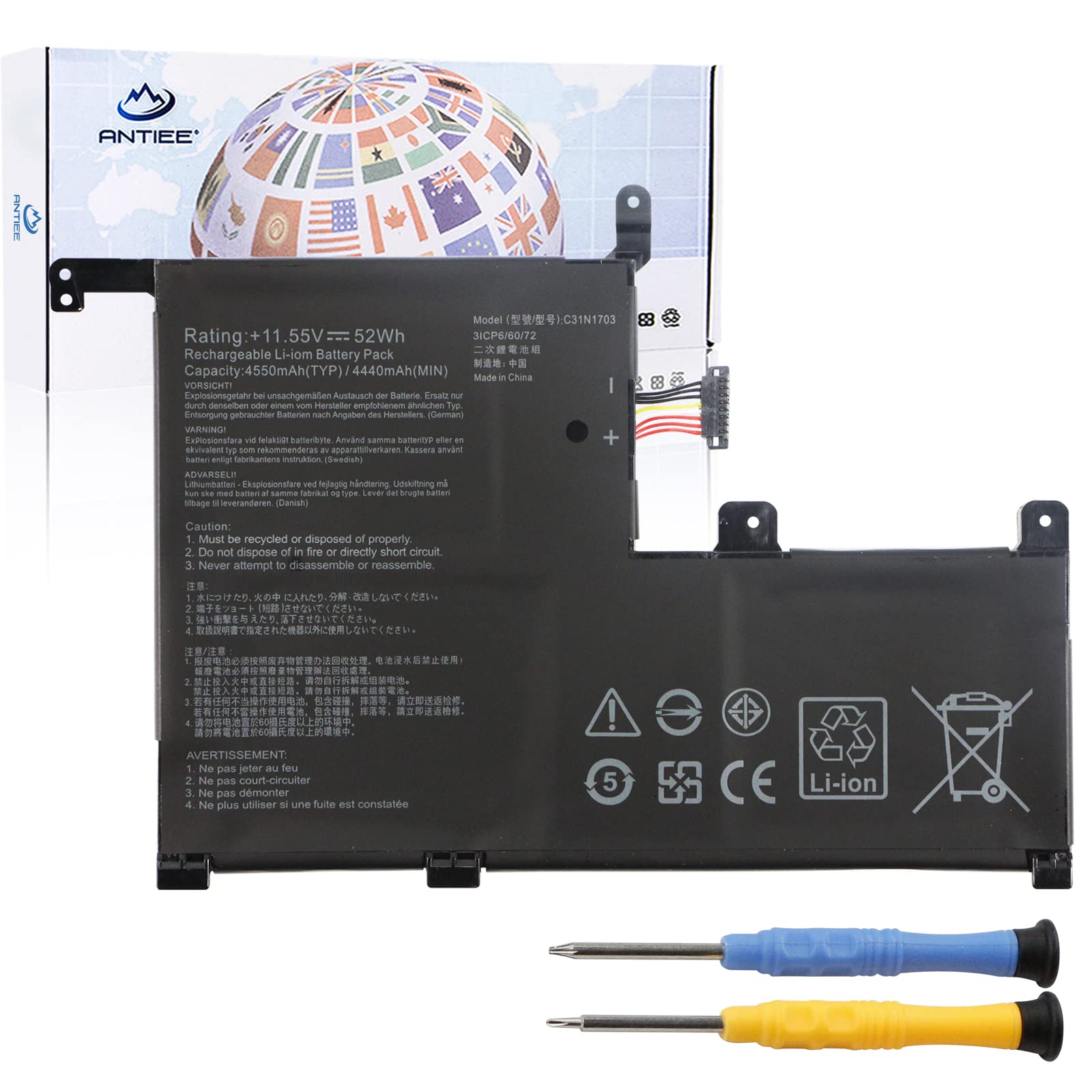 Antiee 52Wh C31N1703 Laptop Battery Replacement For Asus Zenbook Flip Ux561U Ux561Ua Ux561Un Q525Ua Q525U Q505Ua Q525Ua Bi7T9 Q5