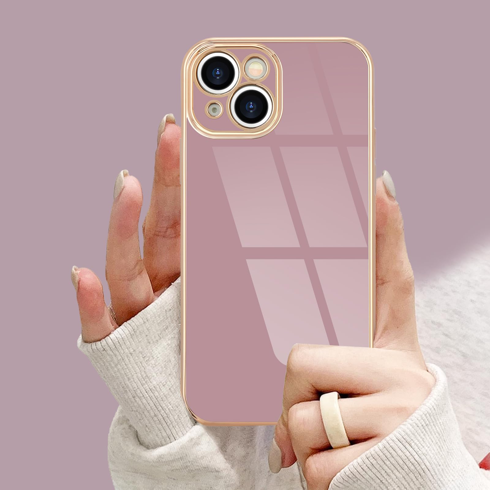 Lafunda For Iphone 14 Plus Case Cute, For Women Girls Luxury Electroplated Plating Silicone Aesthetic Bling Full Lens Camera Pro