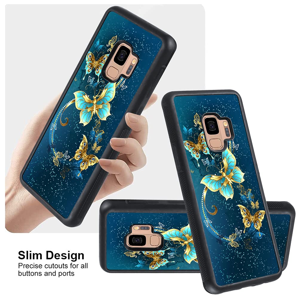 Ook Compatible With Samsung Galaxy S9 5.8 Inch Case, [Built In Screen Protector],Cute Blue Butterfly Design Hard Pc Back Anti Sl