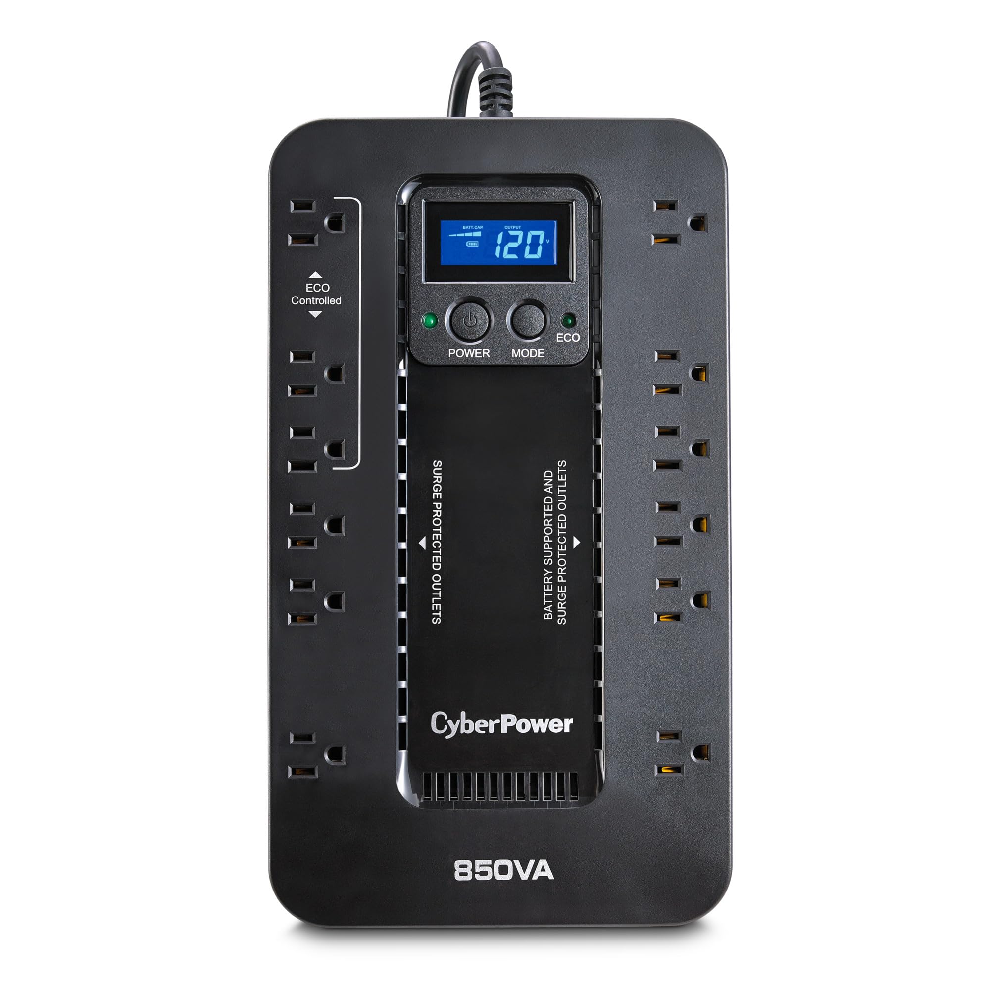 Cyberpower Ec850Lcd Ecologic Battery Backup & Surge Protector Ups System, 850Va/510W, 12 Outlets, Eco Mode, Compact, Uninterrupt