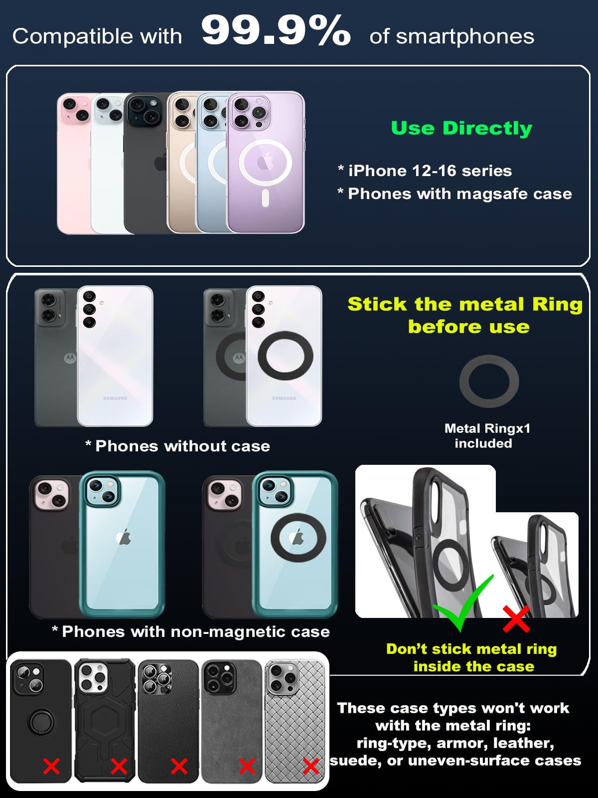 Upgraded Vacuum Magnetic Suction Phone Mount, Magnetic Car Phone Holder, For Iphone 16 Magsafe Car Mount, Ideal For Car/Gym/Mirr