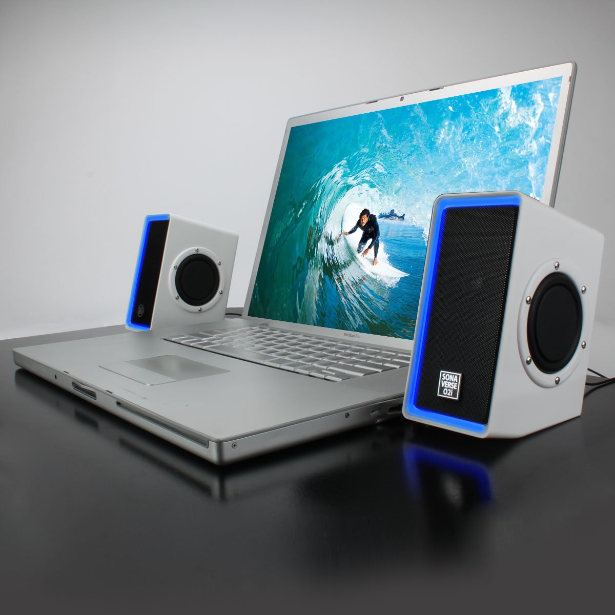 Gogroove Gaming Computer Speakers With Blue Led Light - Sonaverse O2I Speakers For Desktop, Laptop, Pc - Usb Speaker 2.0 With Au