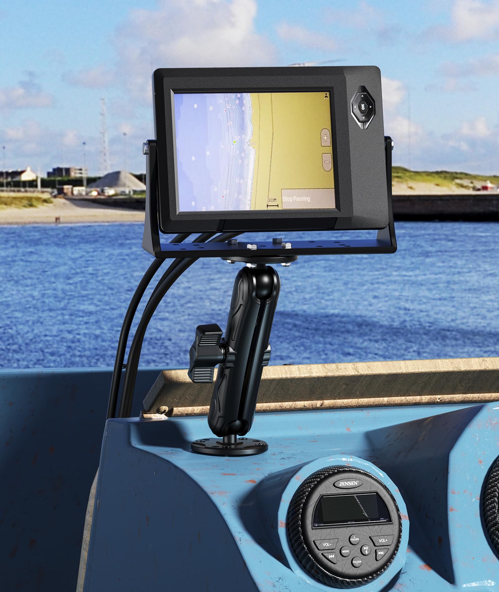 Vazeswin Aluminum Alloy Electronic Device Mount With 1'' Ball Round Plates, 5.9'' Long Arm Fish Finder Mount Tablet Holder, B Si