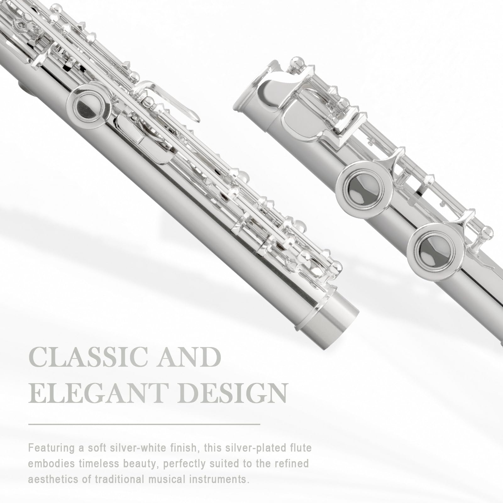 Sonicake Closed Hole 16 Keys Flute, Silver-Plated C Flutes For Beginner Student, Flute Instrument With Cleaning Kit, Carrying Ca