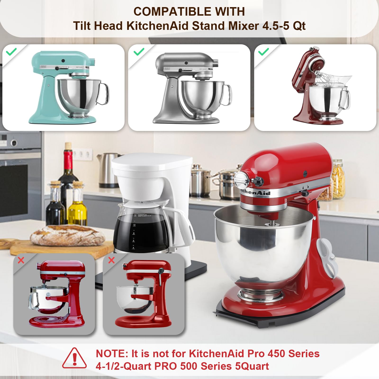 Sliding Tray For Kitchenaid Stand Mixer 4.5 5 Qt,Kitchen Appliance Slide Tray With Smooth Rolling Wheels, Metal Black Rolling Tr