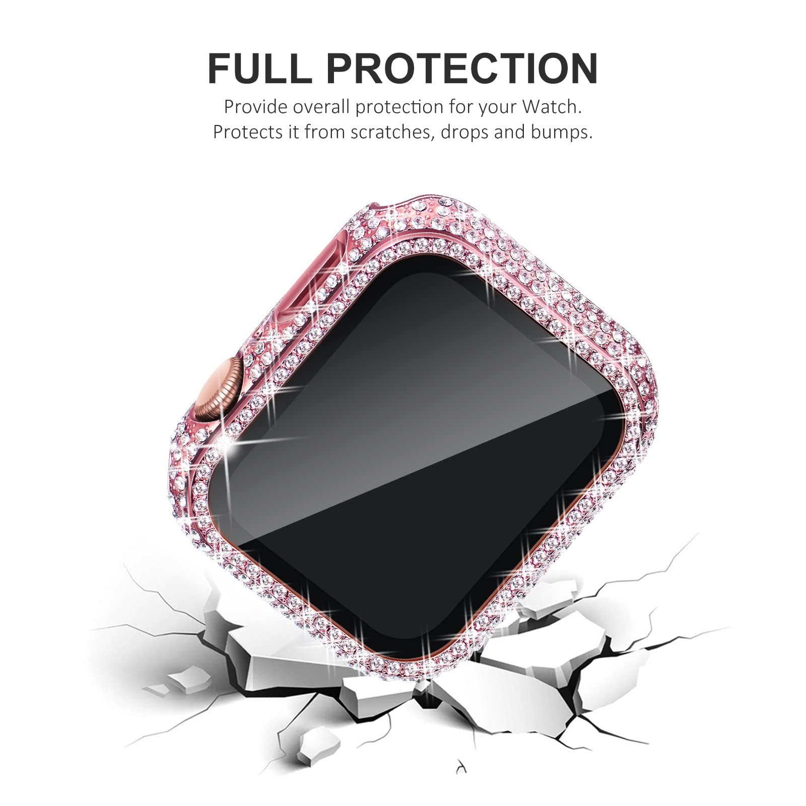 Newways 2 Pack Bling Cases With Screen Protector Compatible For Apple Watch 45Mm, Fully Paved Diamonds Protective Case For Iwatc
