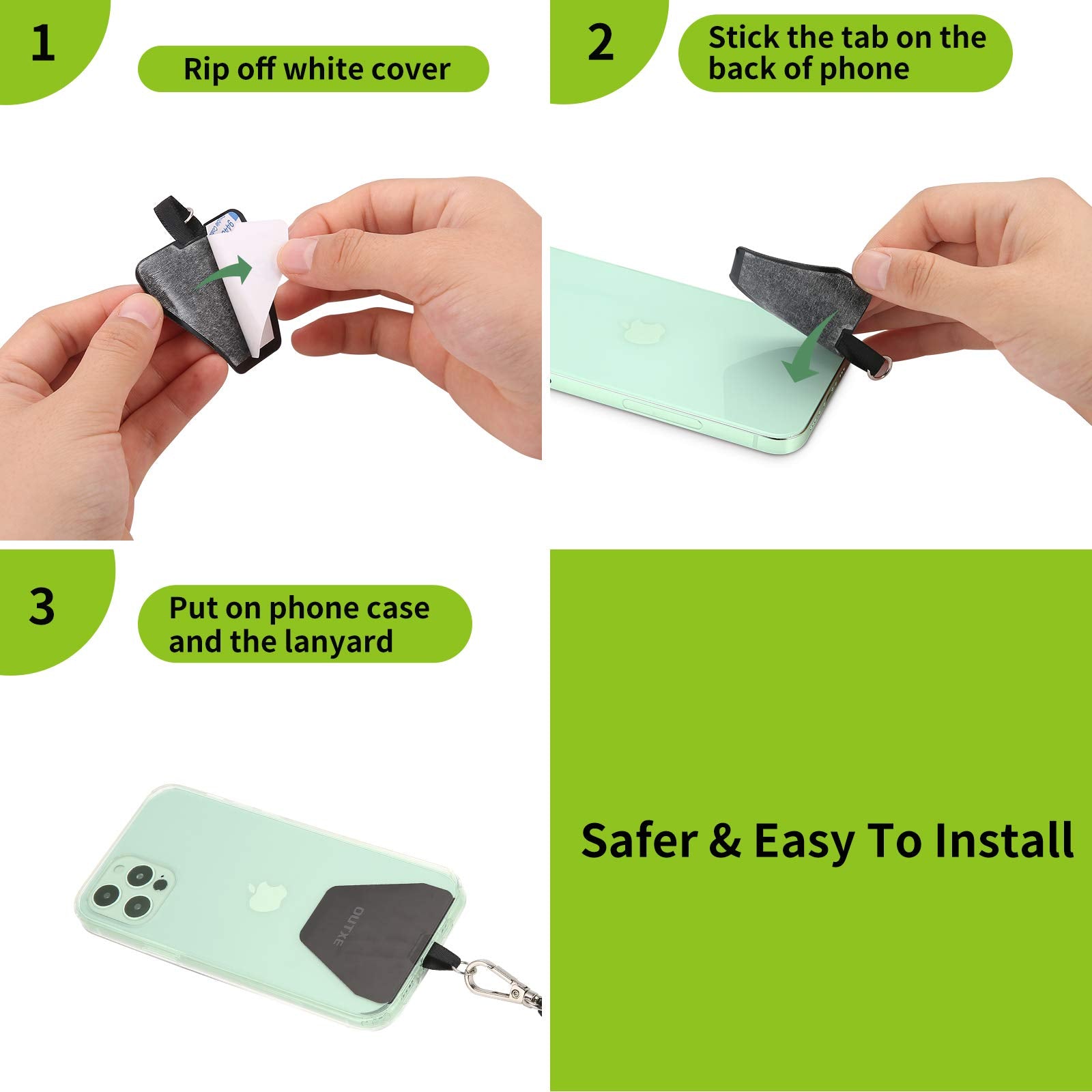 Outxe Universal Phone Tether Tab With Adhesive, 4 Pack Phone Lanyard Replacement Part For Phone Strap   Black